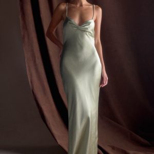Lilly Sweetheart Satin Maxi Dress - Sage