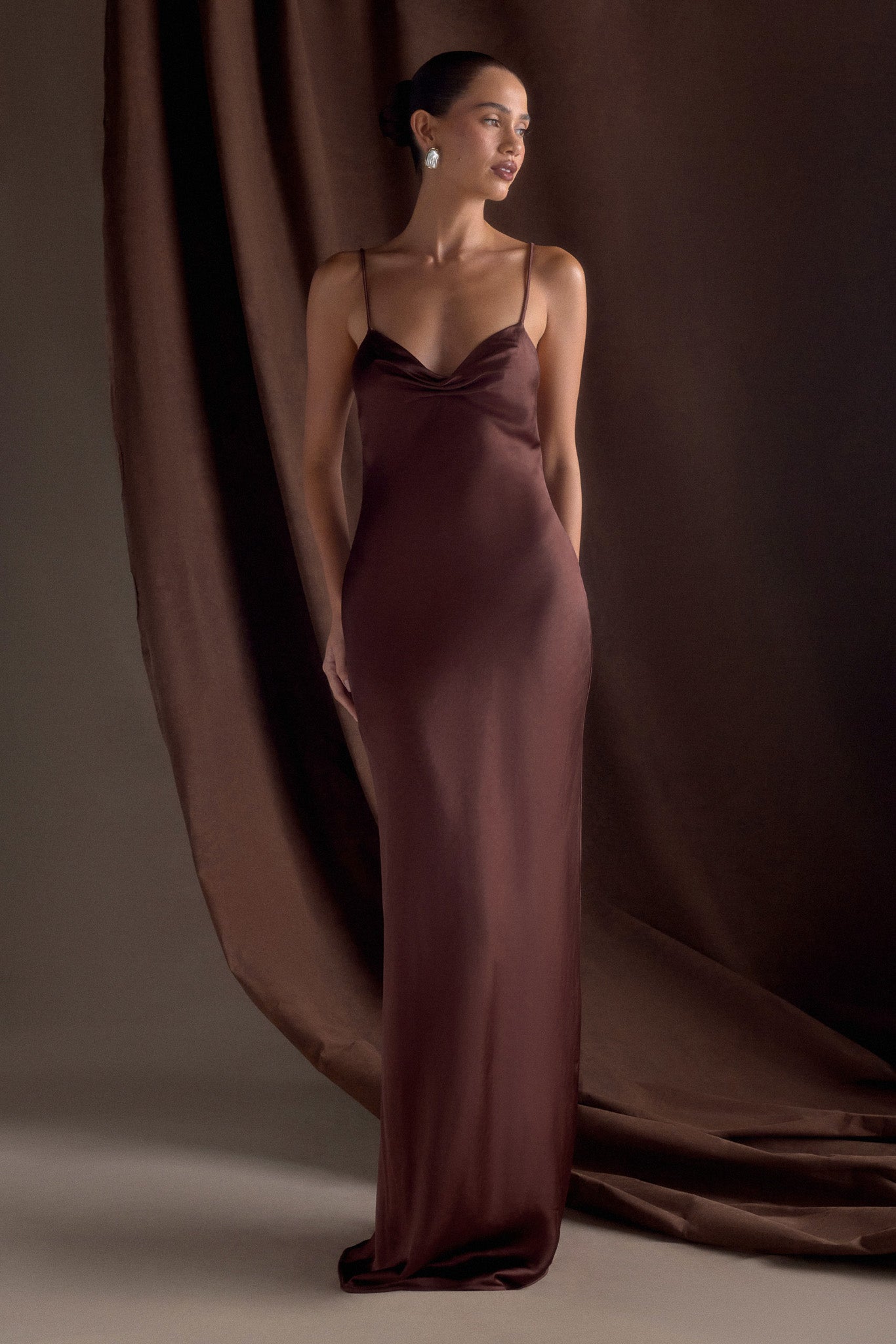 Lilly Sweetheart Satin Maxi Dress - Dark Chocolate - Image 11