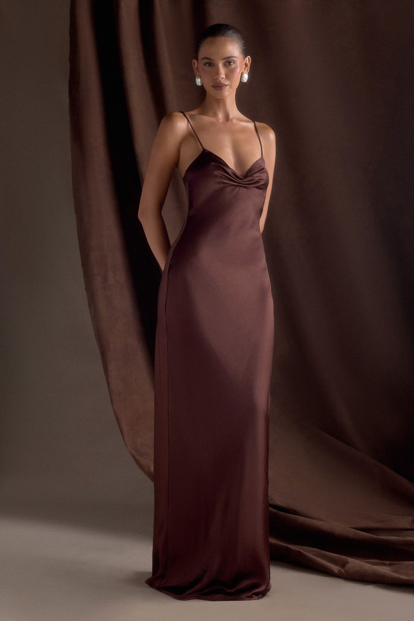 Lilly Sweetheart Satin Maxi Dress - Dark Chocolate - Image 12