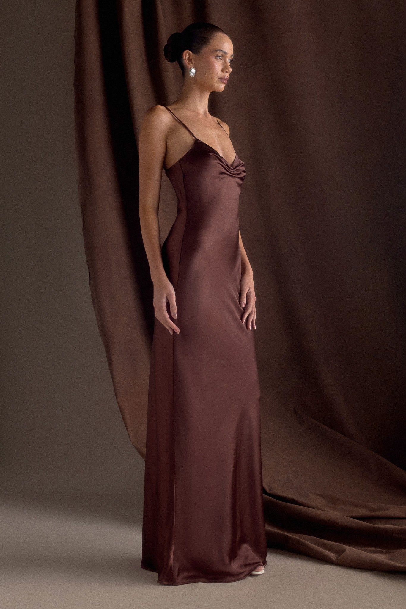 Lilly Sweetheart Satin Maxi Dress - Dark Chocolate - Image 10