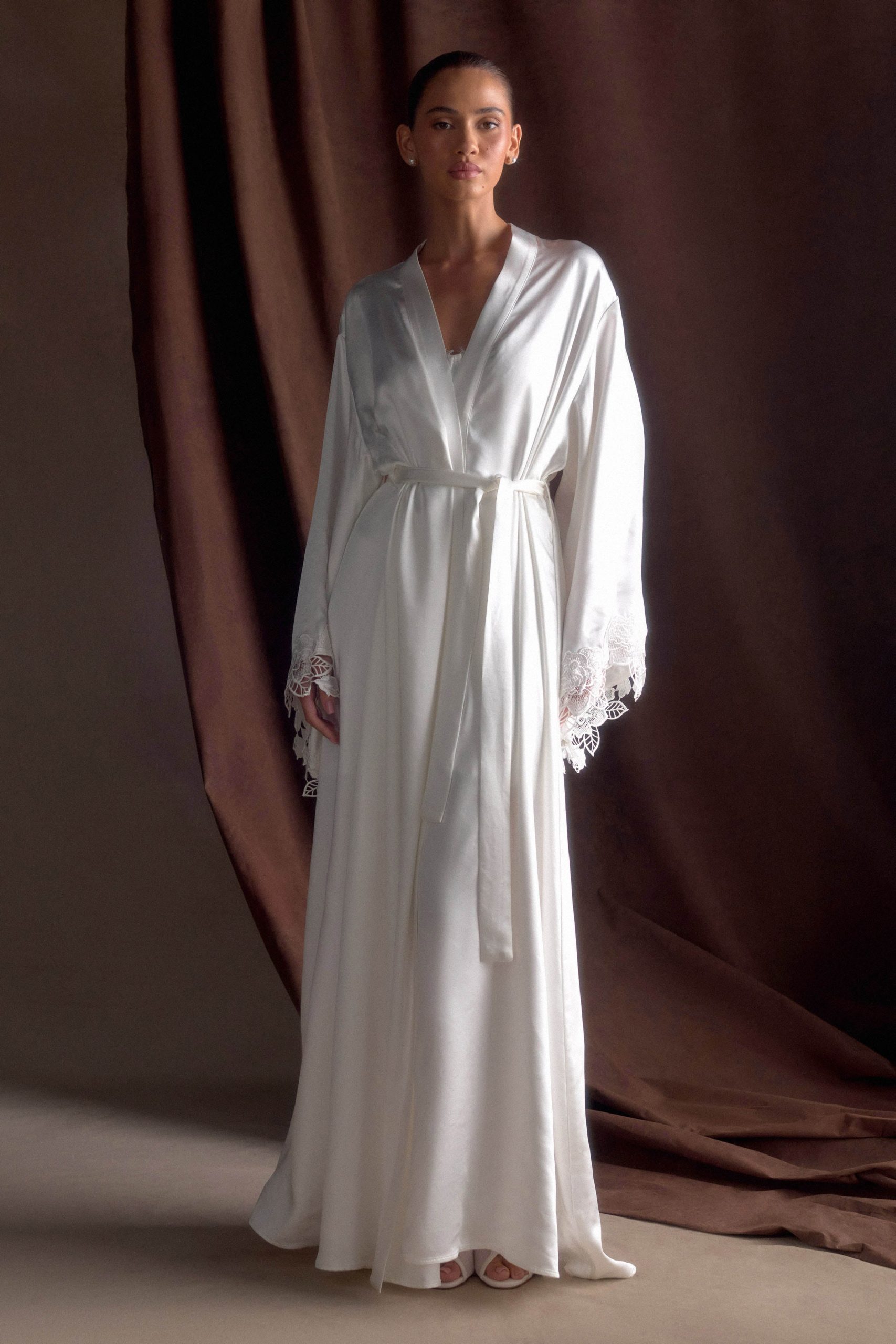 Sullivan Satin Bridal Robe With Lace - Ivory - Image 6