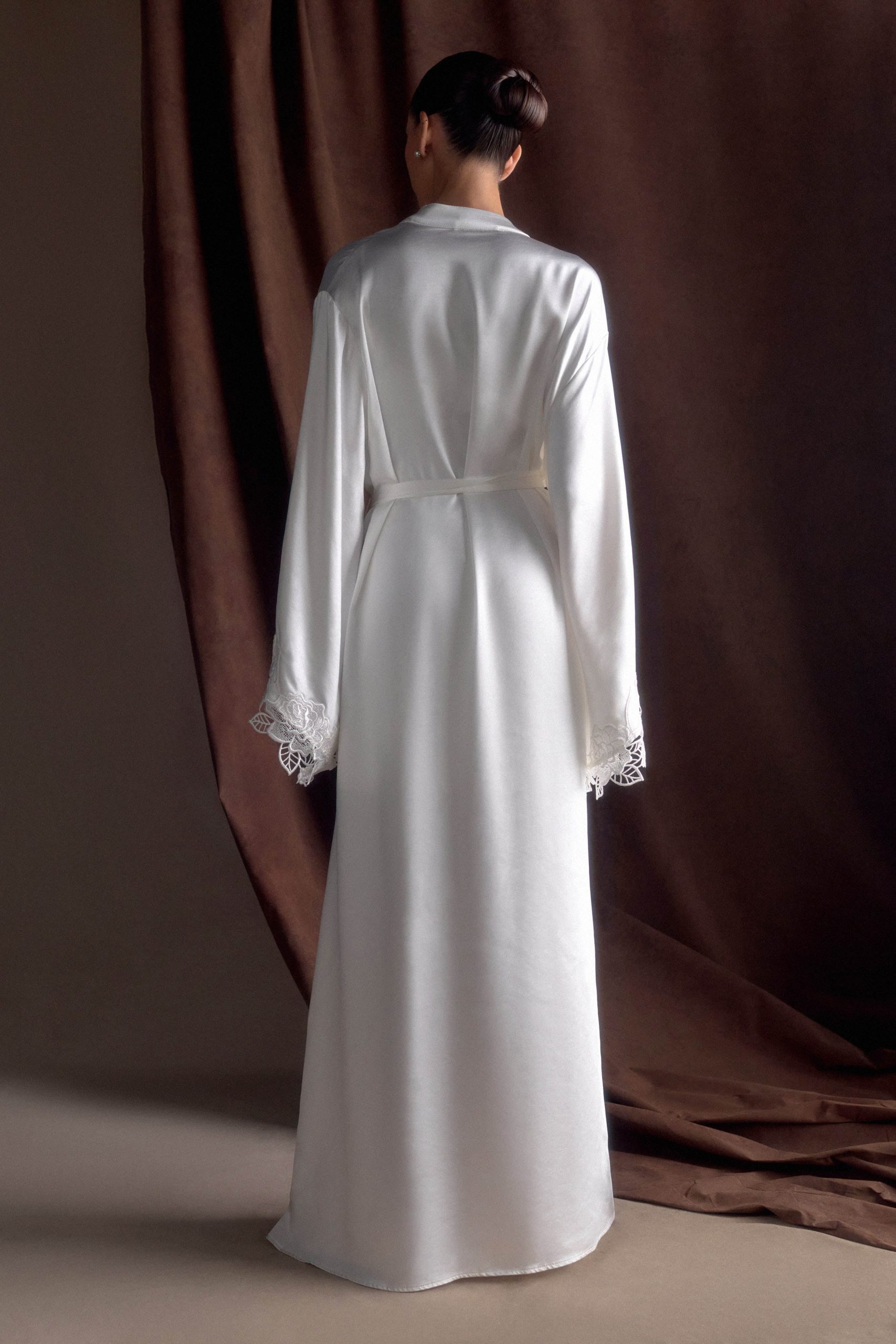 Sullivan Satin Bridal Robe With Lace - Ivory - Image 2