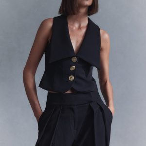 Alix Mixed Button Vest - Black