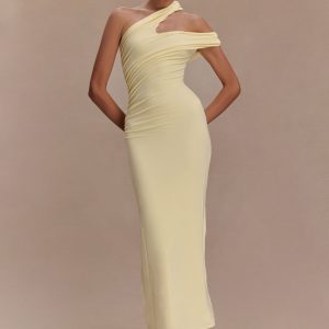 Anastasia One Shoulder Modal Midi Dress - Pale Lemon