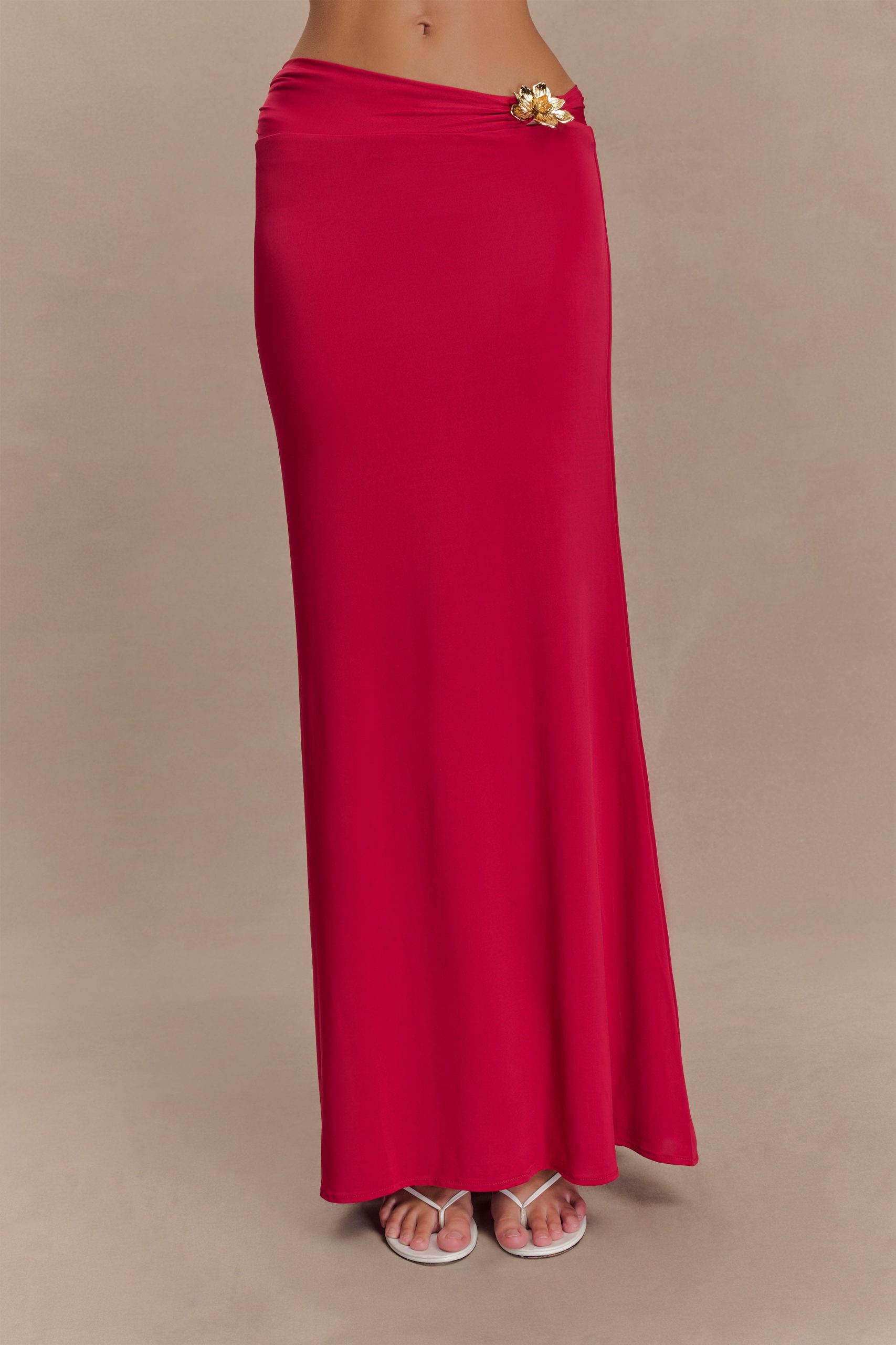 Ainsley Asymmetrical Maxi Skirt With Floral Hardware - Fuchsia Pink - Image 4