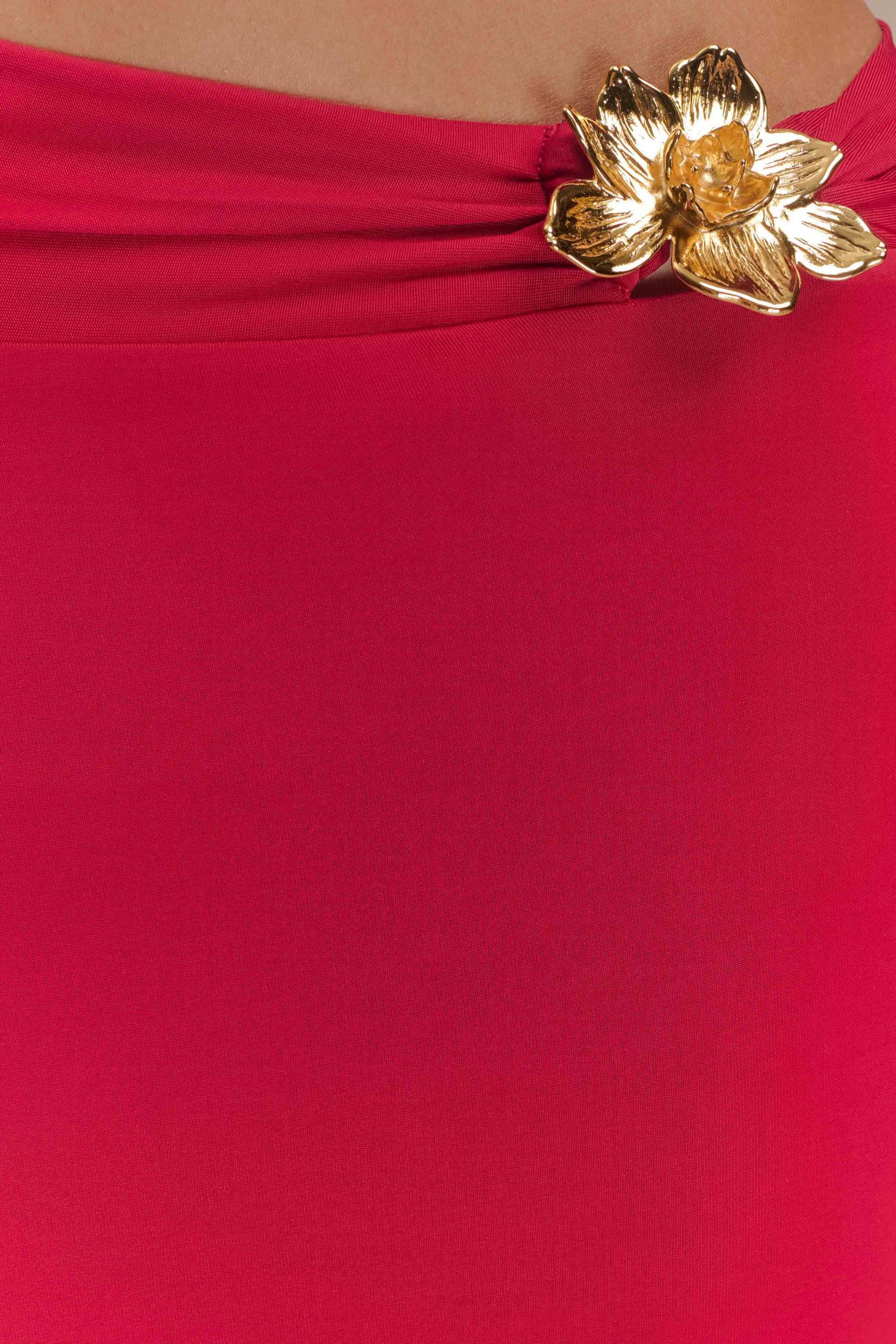 Ainsley Asymmetrical Maxi Skirt With Floral Hardware - Fuchsia Pink - Image 8