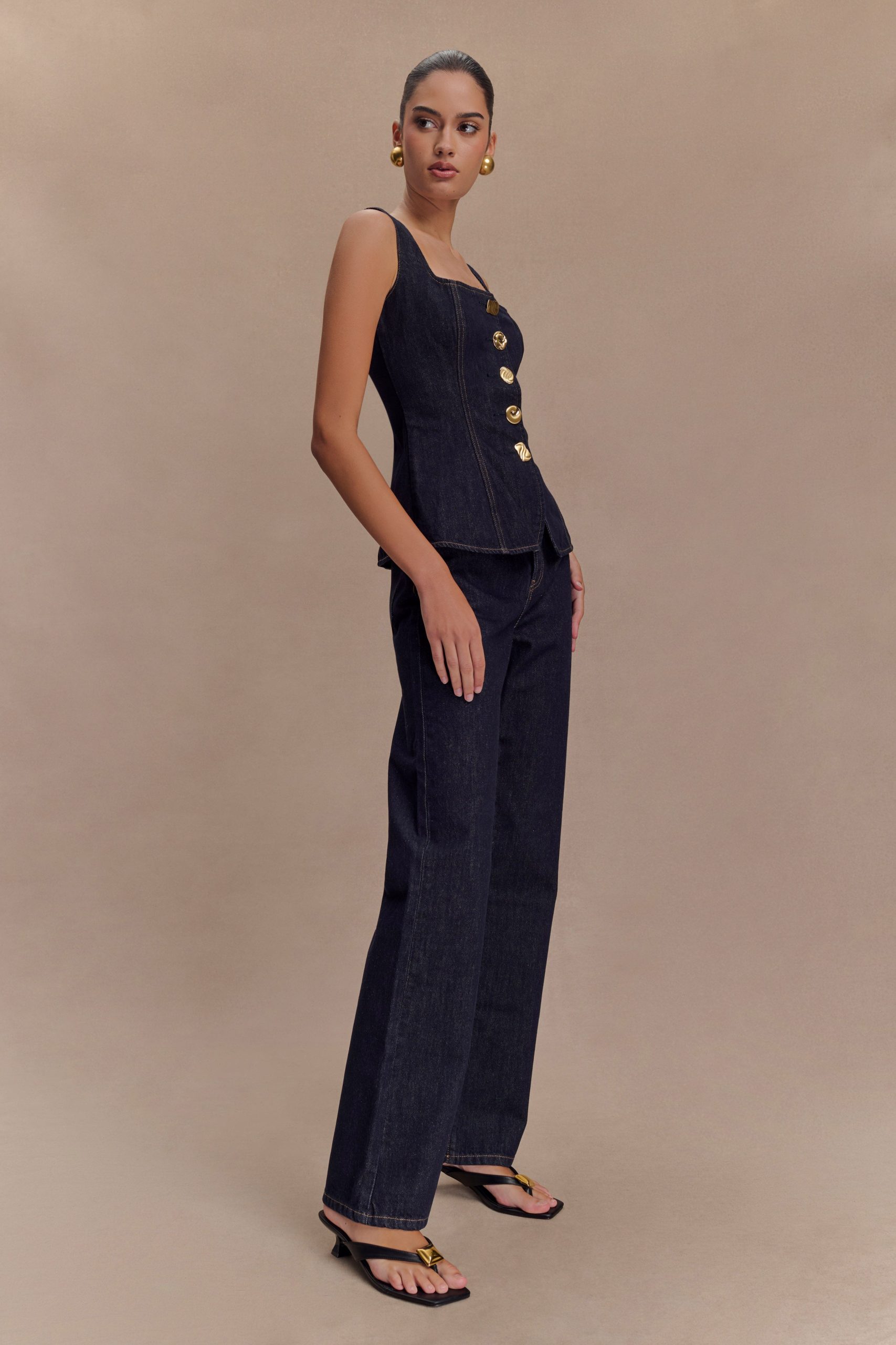 Janine High Waisted Straight Leg Jeans - Washed Indigo Blue - Image 4