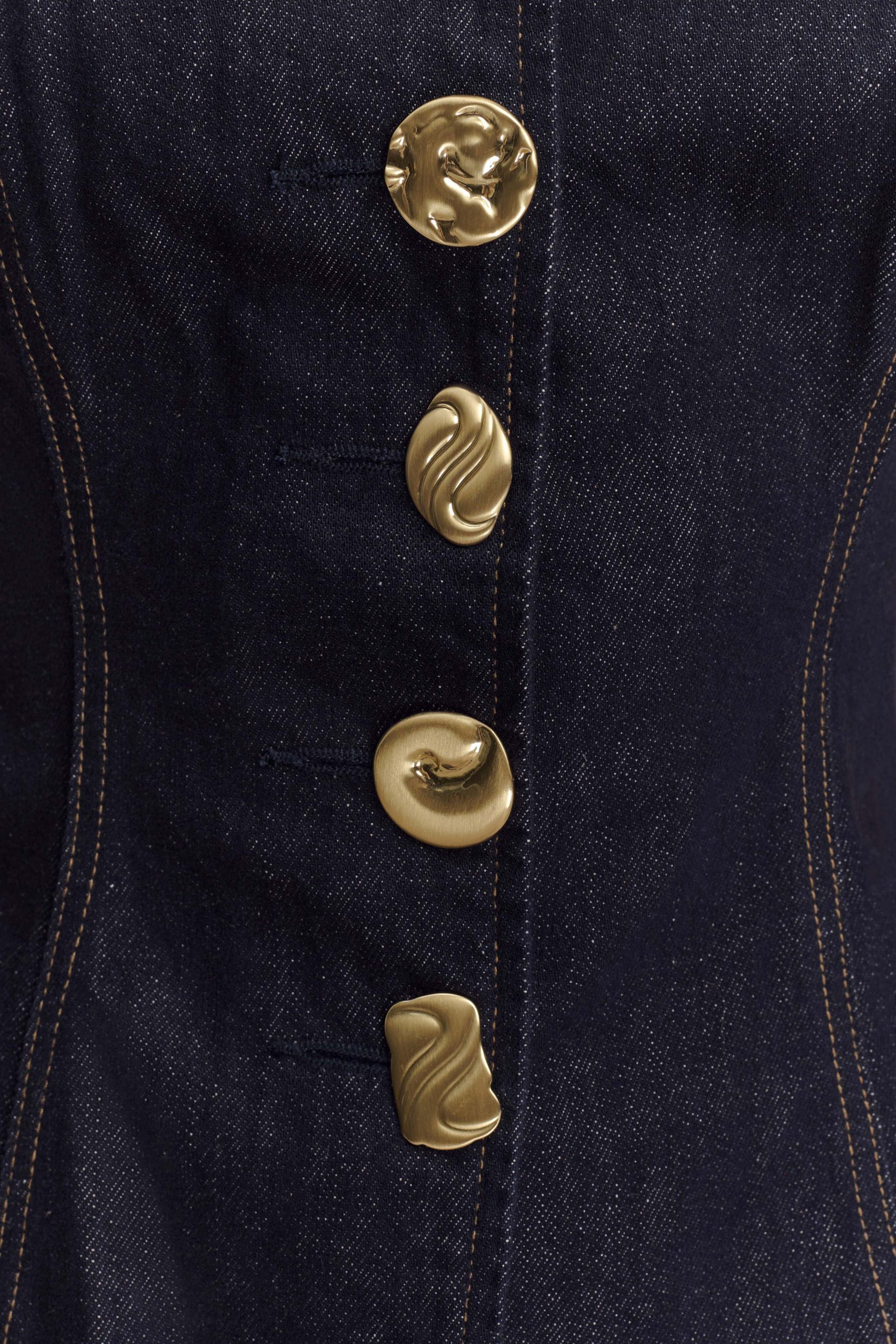 Neve Sleeveless Buttoned Denim Top - Washed Indigo Blue - Image 7