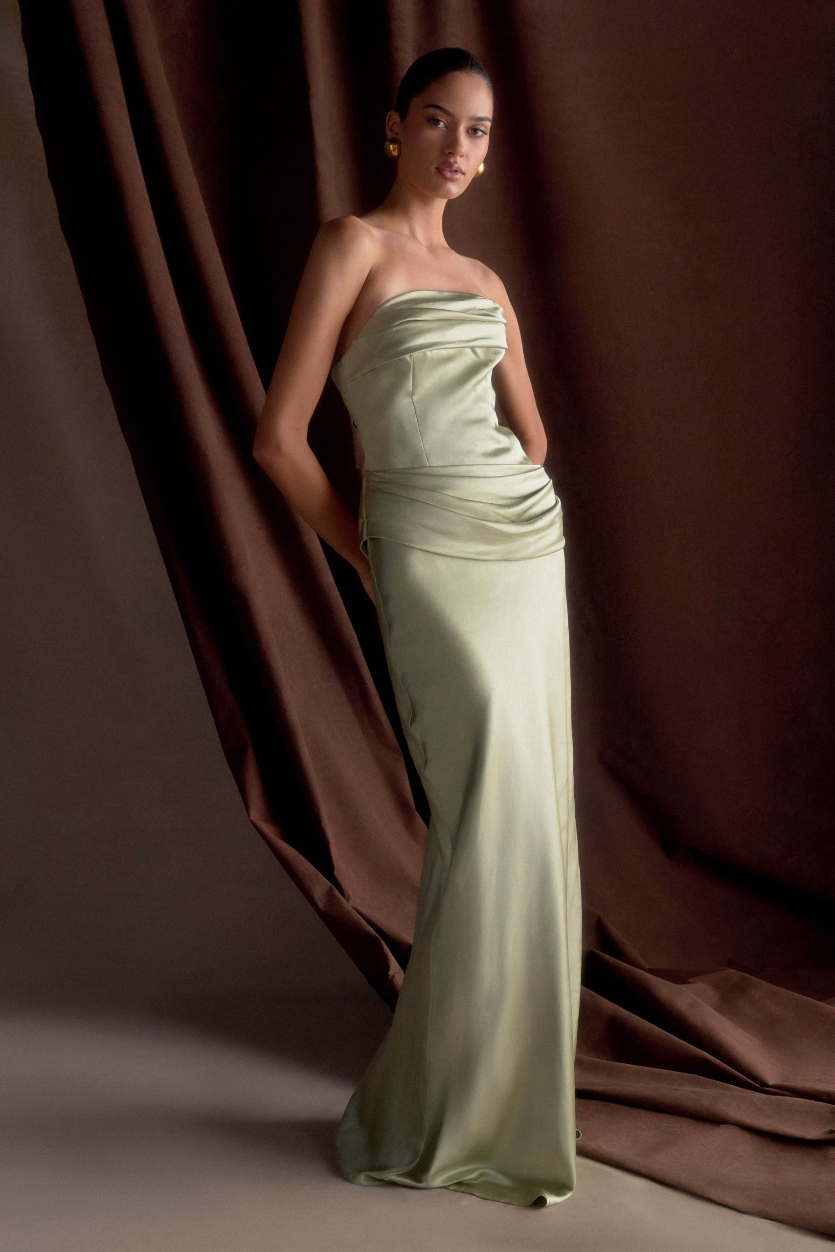 Jasmine Strapless Satin Maxi Dress - Sage - Image 6