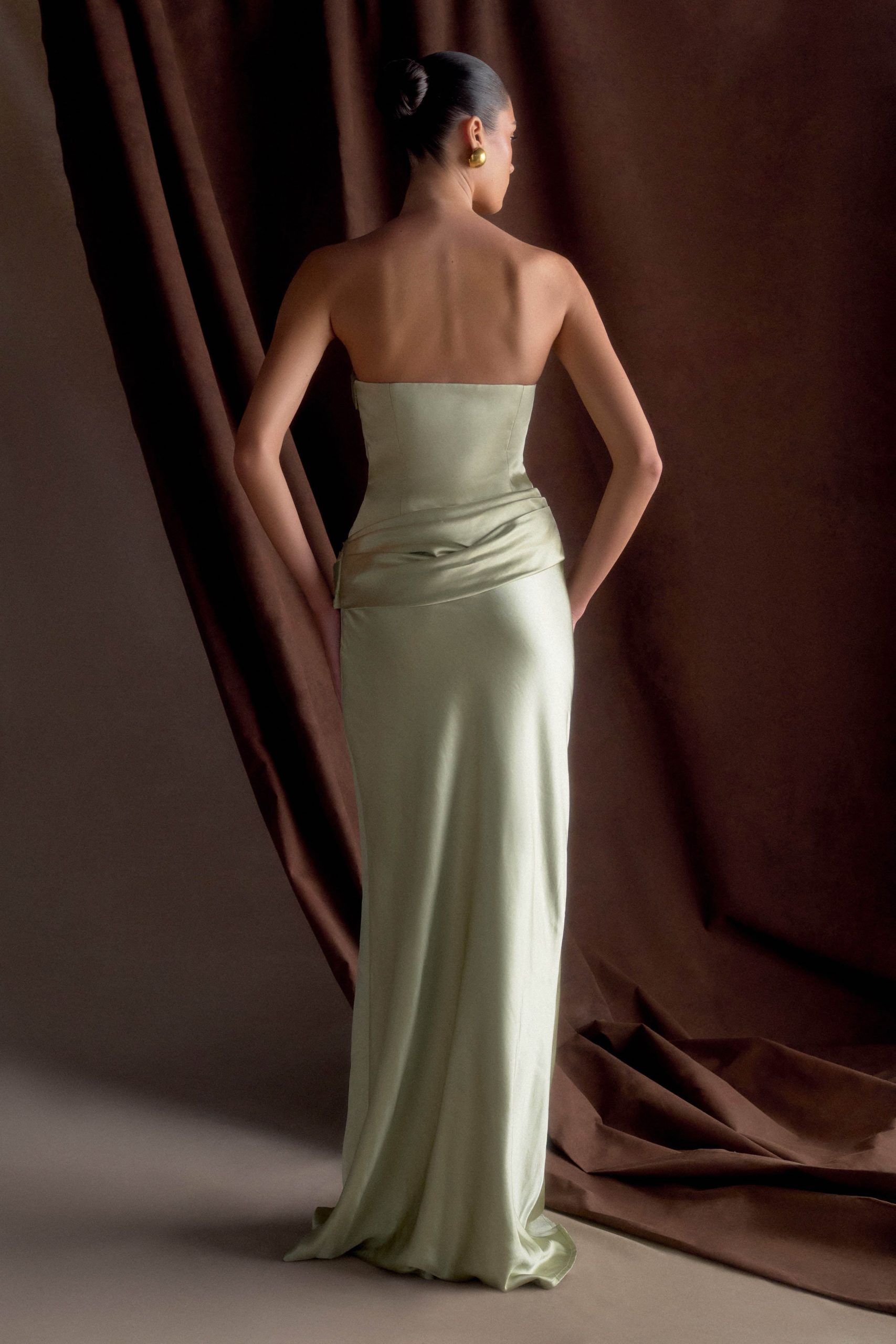 Jasmine Strapless Satin Maxi Dress - Sage - Image 7