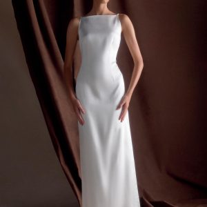 Violet Sleeveless Satin Maxi Dress - White
