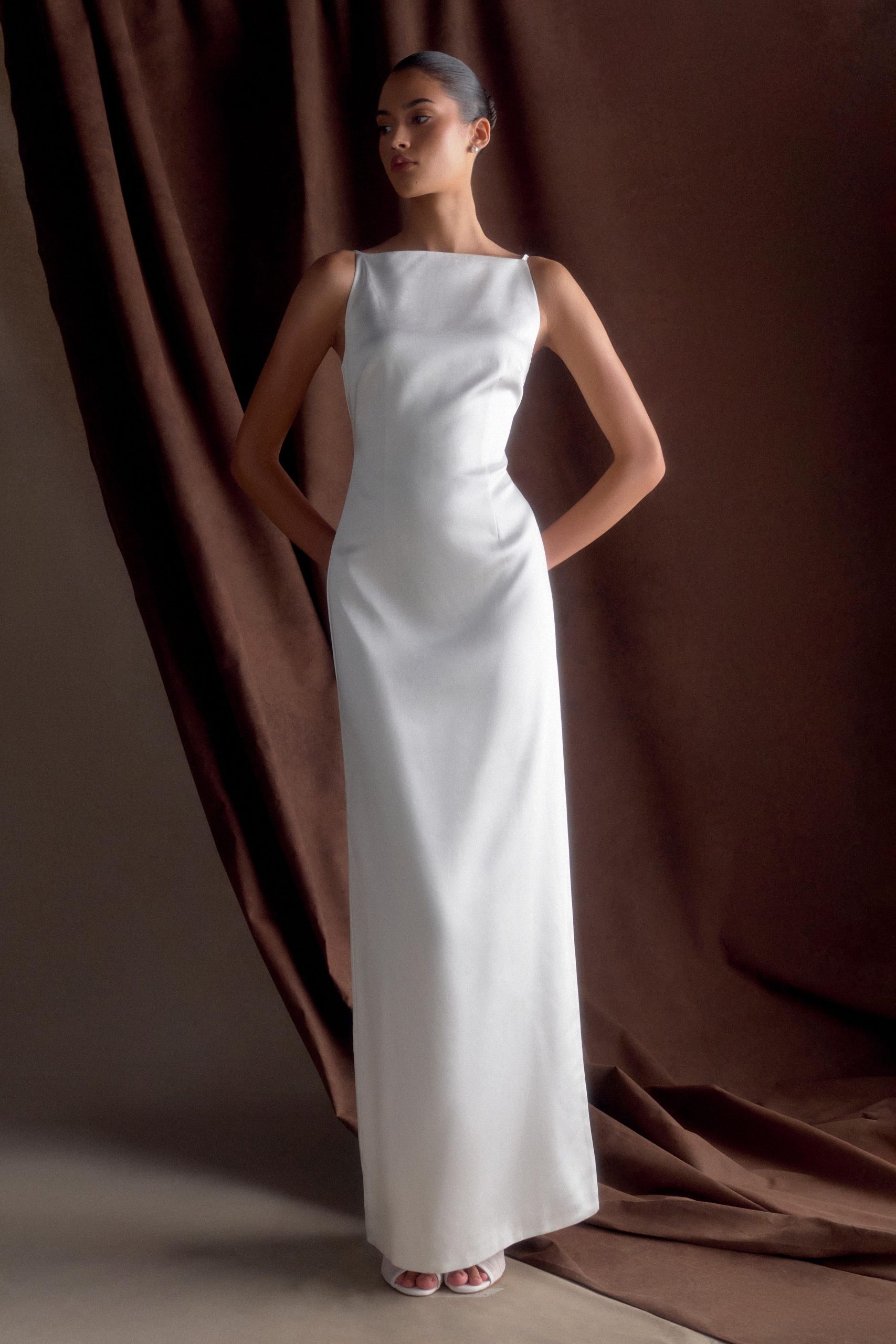 Violet Sleeveless Satin Maxi Dress - White - Image 9