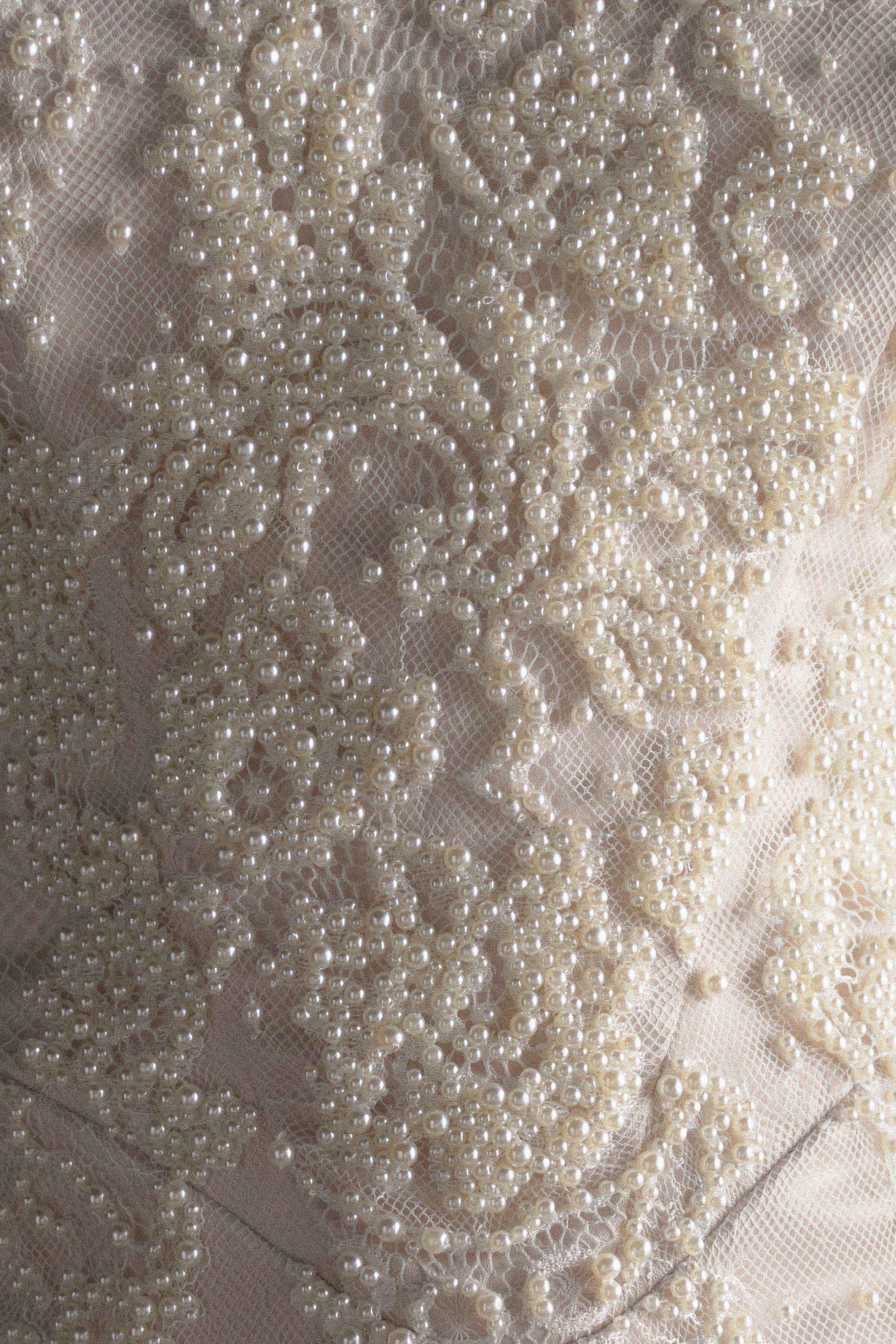 Eva Hand Beaded Pearl & Lace Mini Dress - White - Image 7