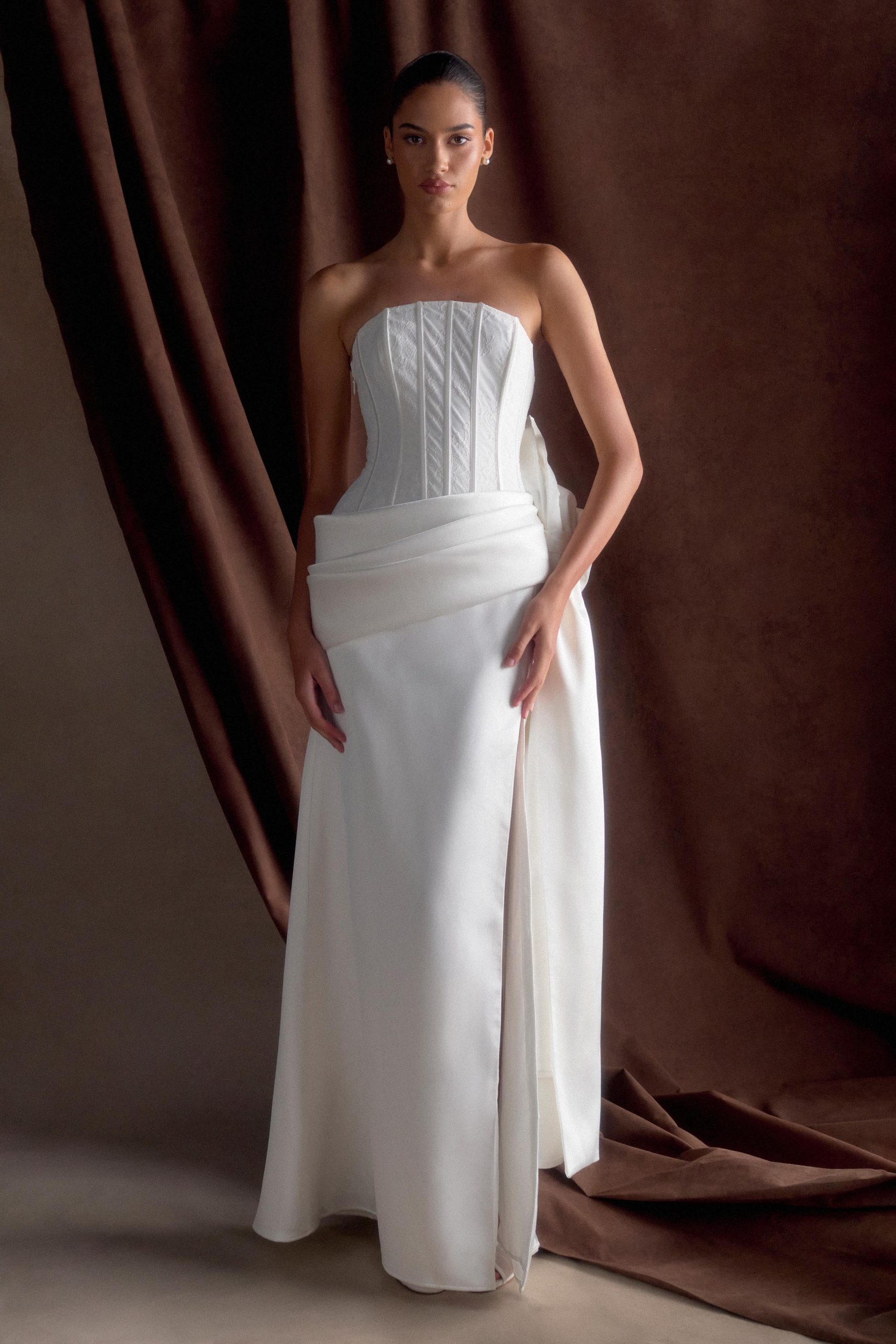 Galia Satin Corset Gown - White - Image 4