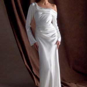 Iris Long Sleeve Satin Maxi Dress - White