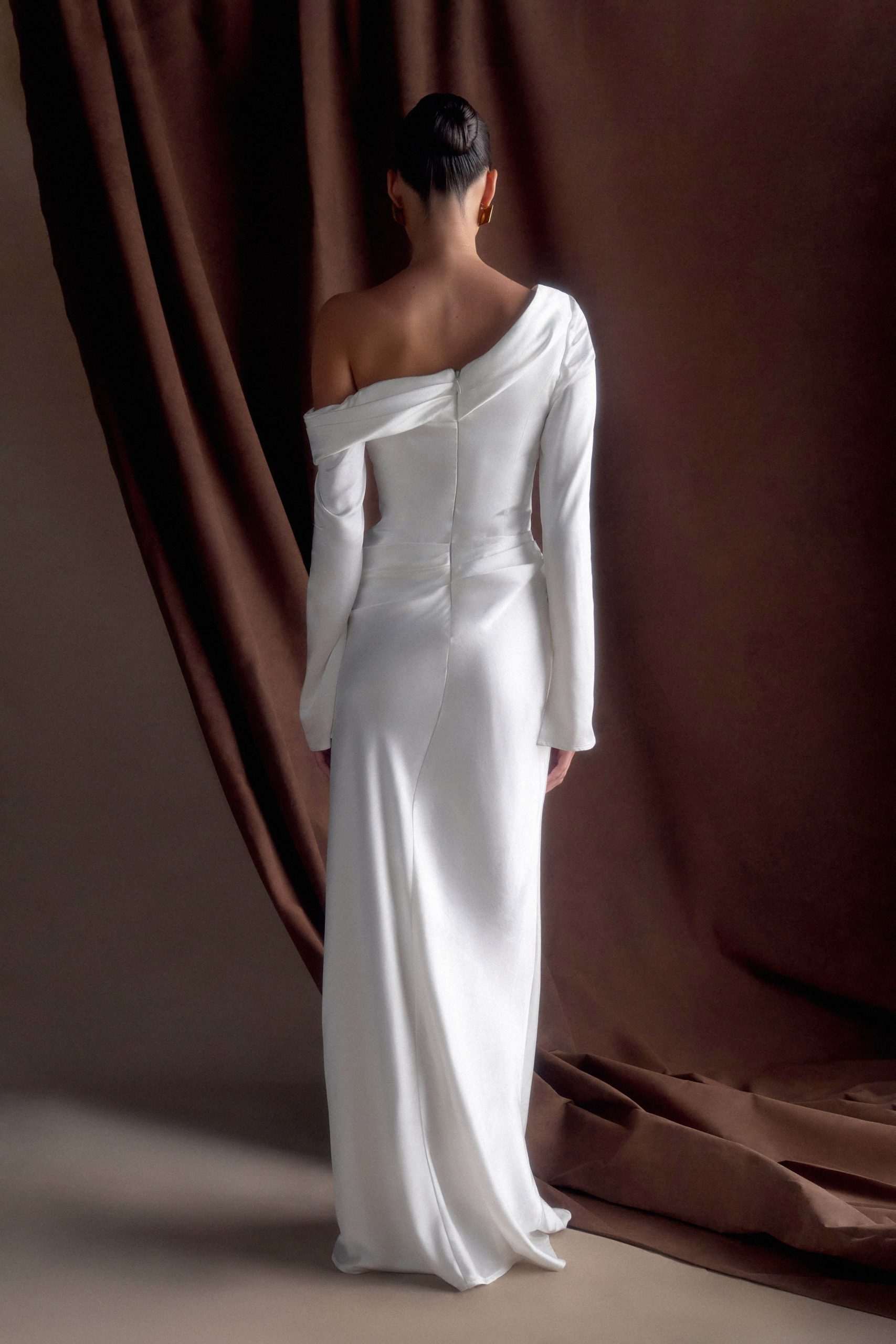 Iris Long Sleeve Satin Maxi Dress - White - Image 2