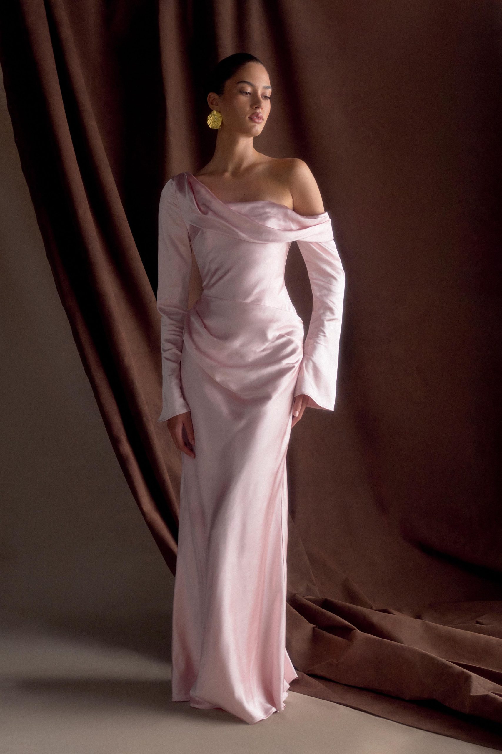 Iris Long Sleeve Satin Maxi Dress - Soft Pink - Image 9