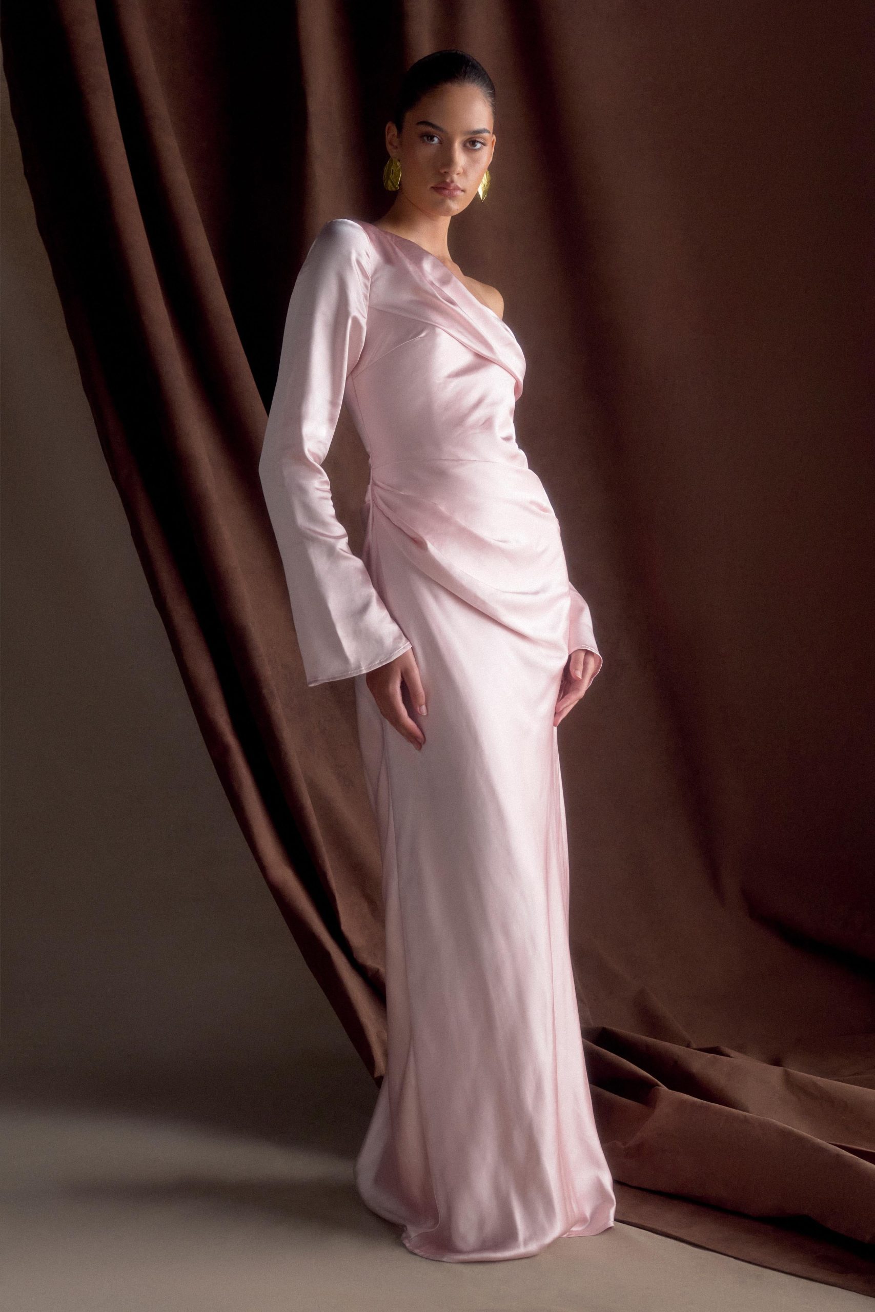 Iris Long Sleeve Satin Maxi Dress - Soft Pink - Image 8