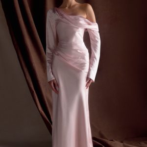 Iris Long Sleeve Satin Maxi Dress - Soft Pink
