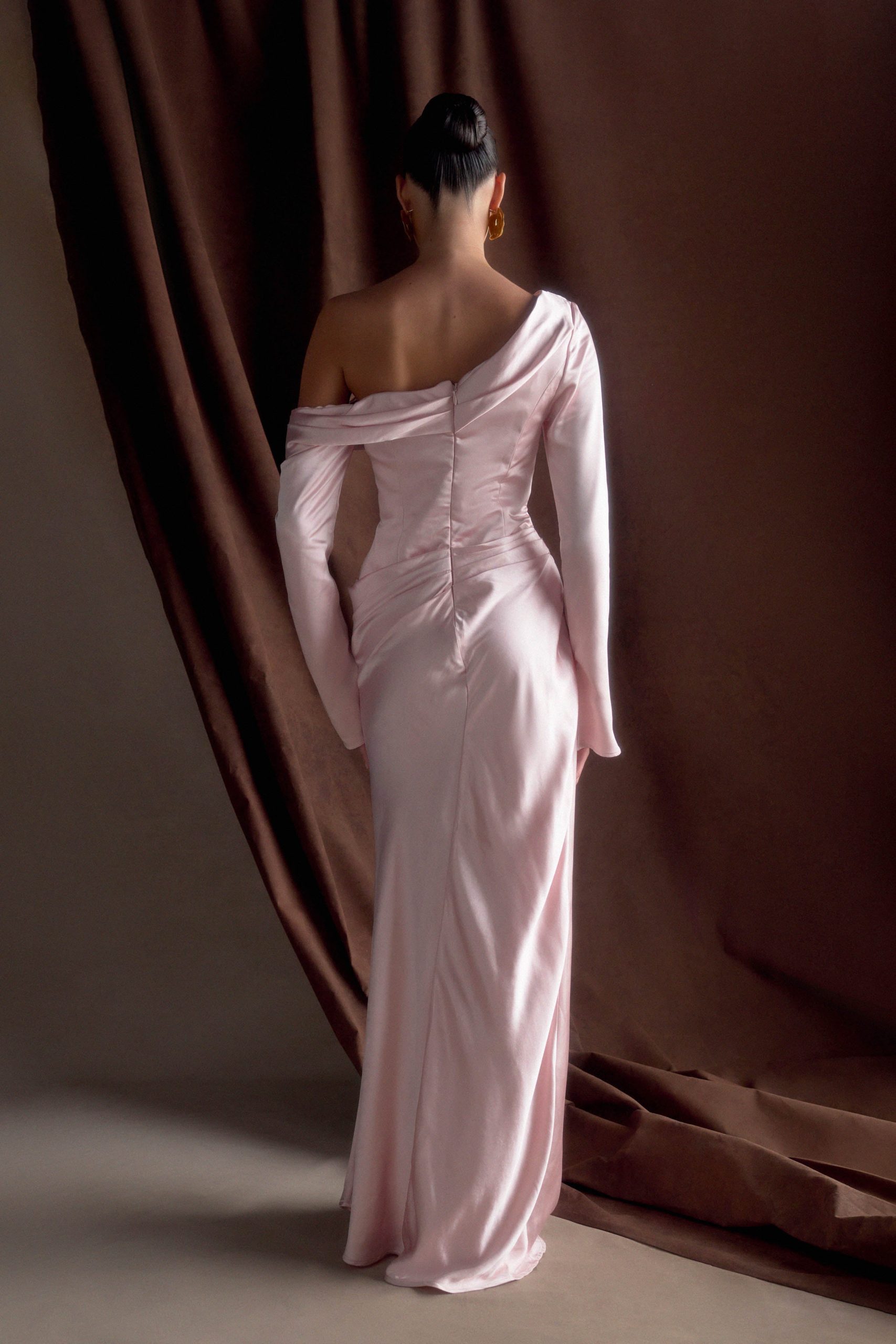 Iris Long Sleeve Satin Maxi Dress - Soft Pink - Image 2