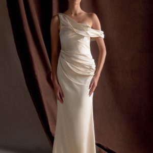 Dalia Off Shoulder Satin Maxi Dress - Blush Gold