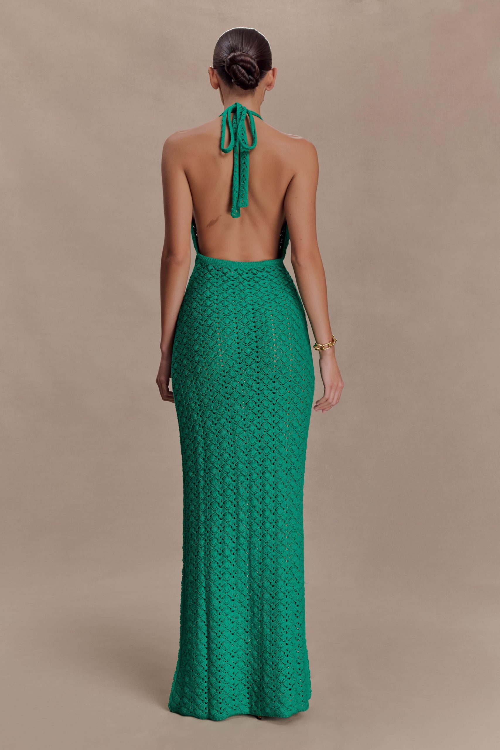 Deeliah Halterneck Crochet Maxi Dress - Emerald - Image 2