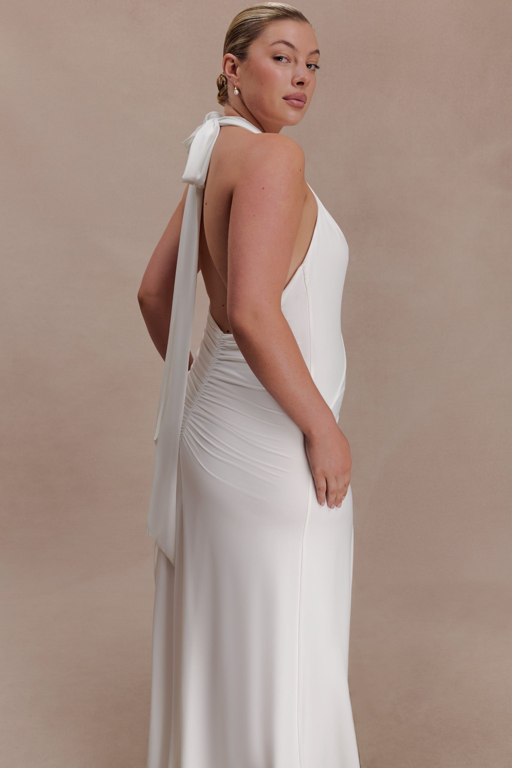 Juliet Slinky Maxi Dress With Scarf - White - Image 6