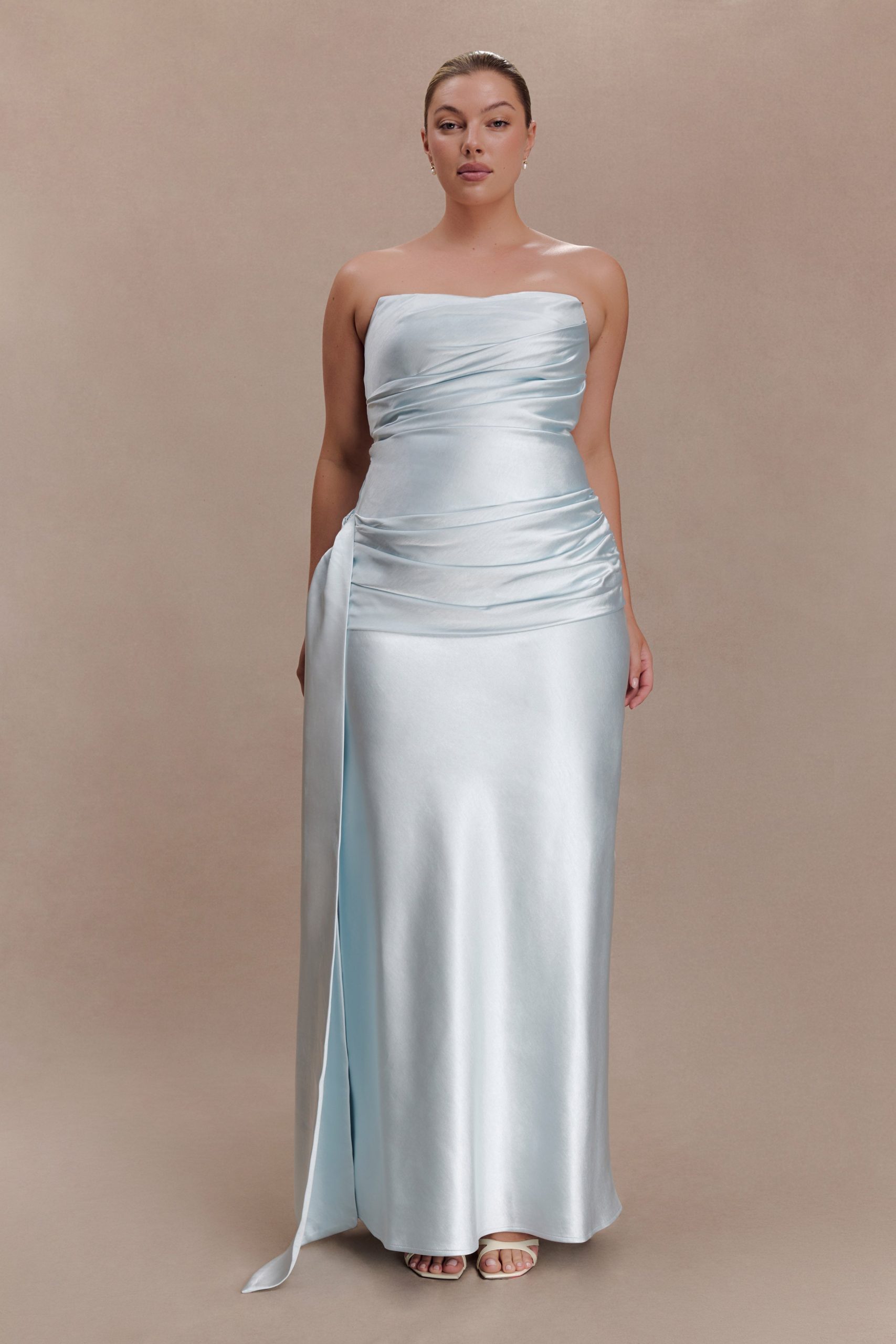 Sarah Strapless Maxi Dress With Waist Tie - Ice Blue - Image 5