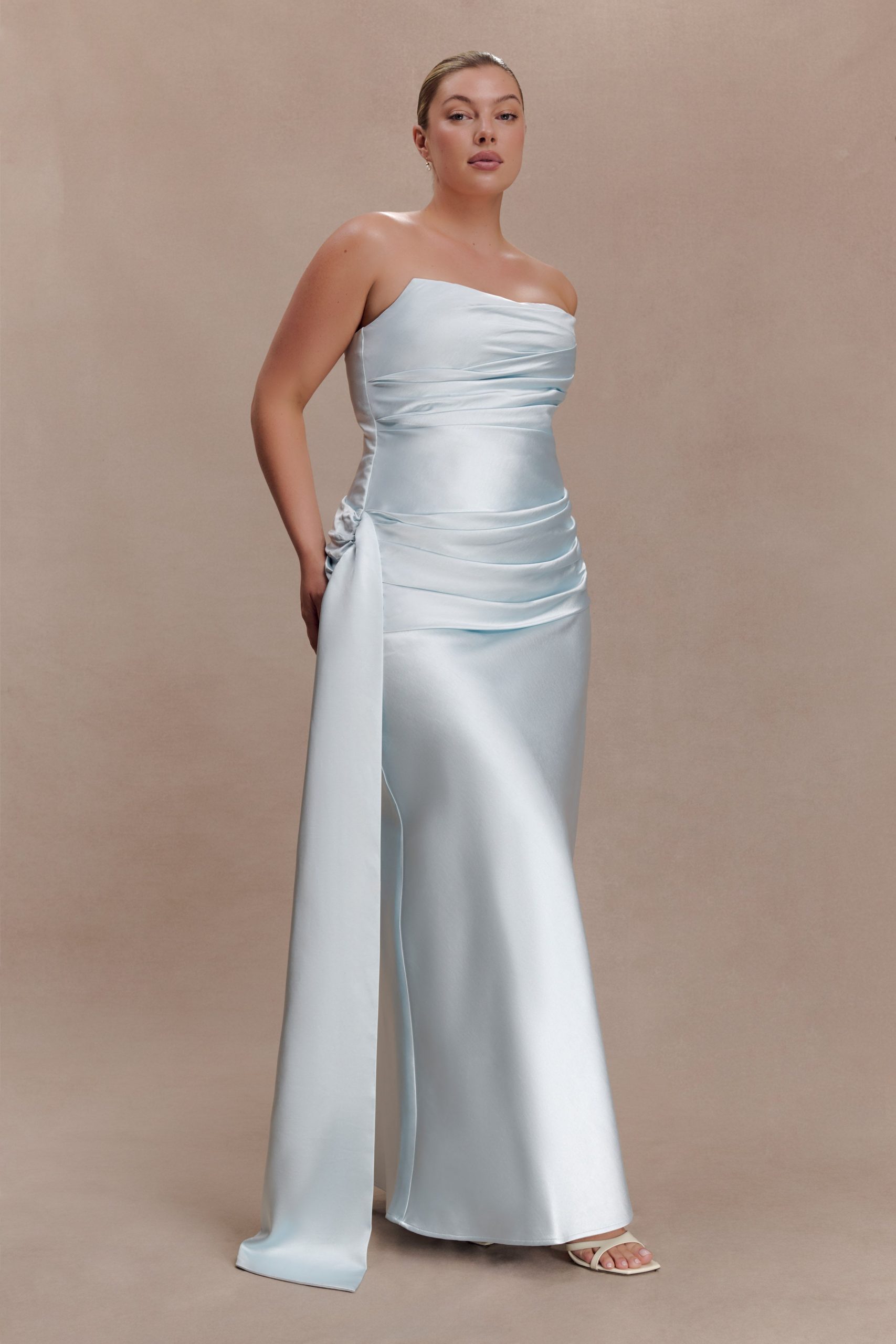 Sarah Strapless Maxi Dress With Waist Tie - Ice Blue - Image 8