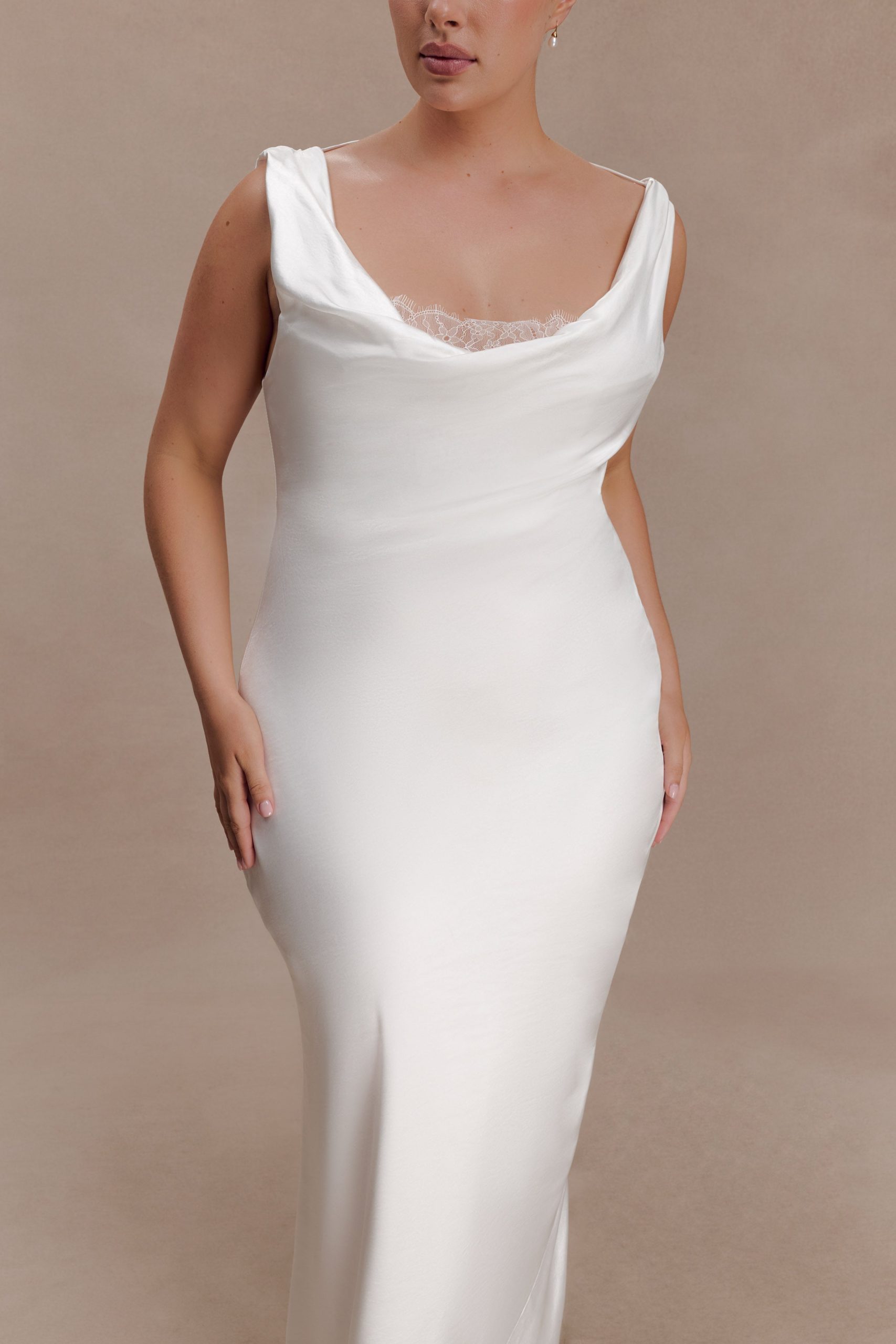 Ashley Cowl Neck Lace And Satin Maxi Dress - Ivory - Image 6