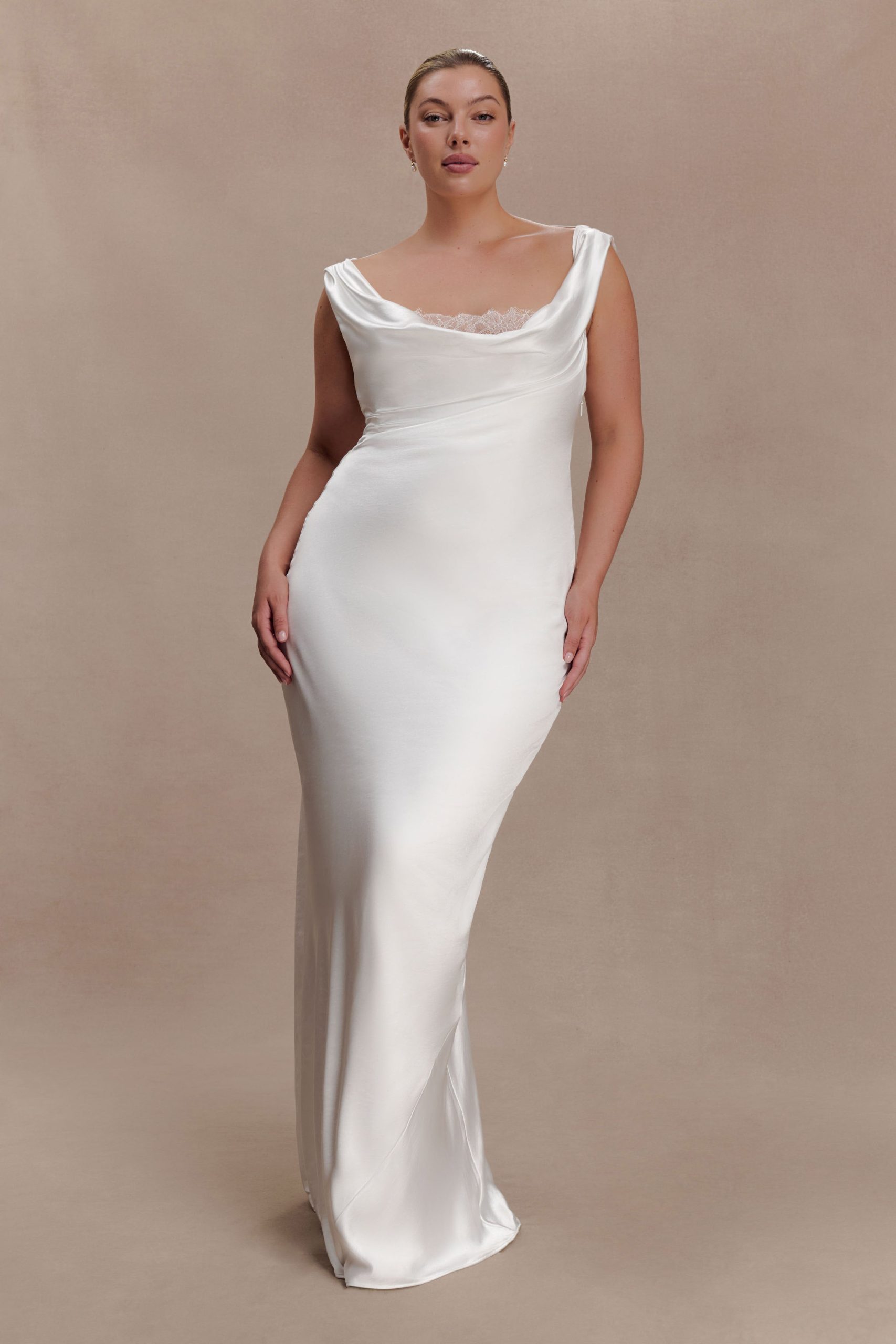 Ashley Cowl Neck Lace And Satin Maxi Dress - Ivory - Image 2
