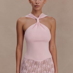 Angelika Twist Front Knit Top - Baby Pink