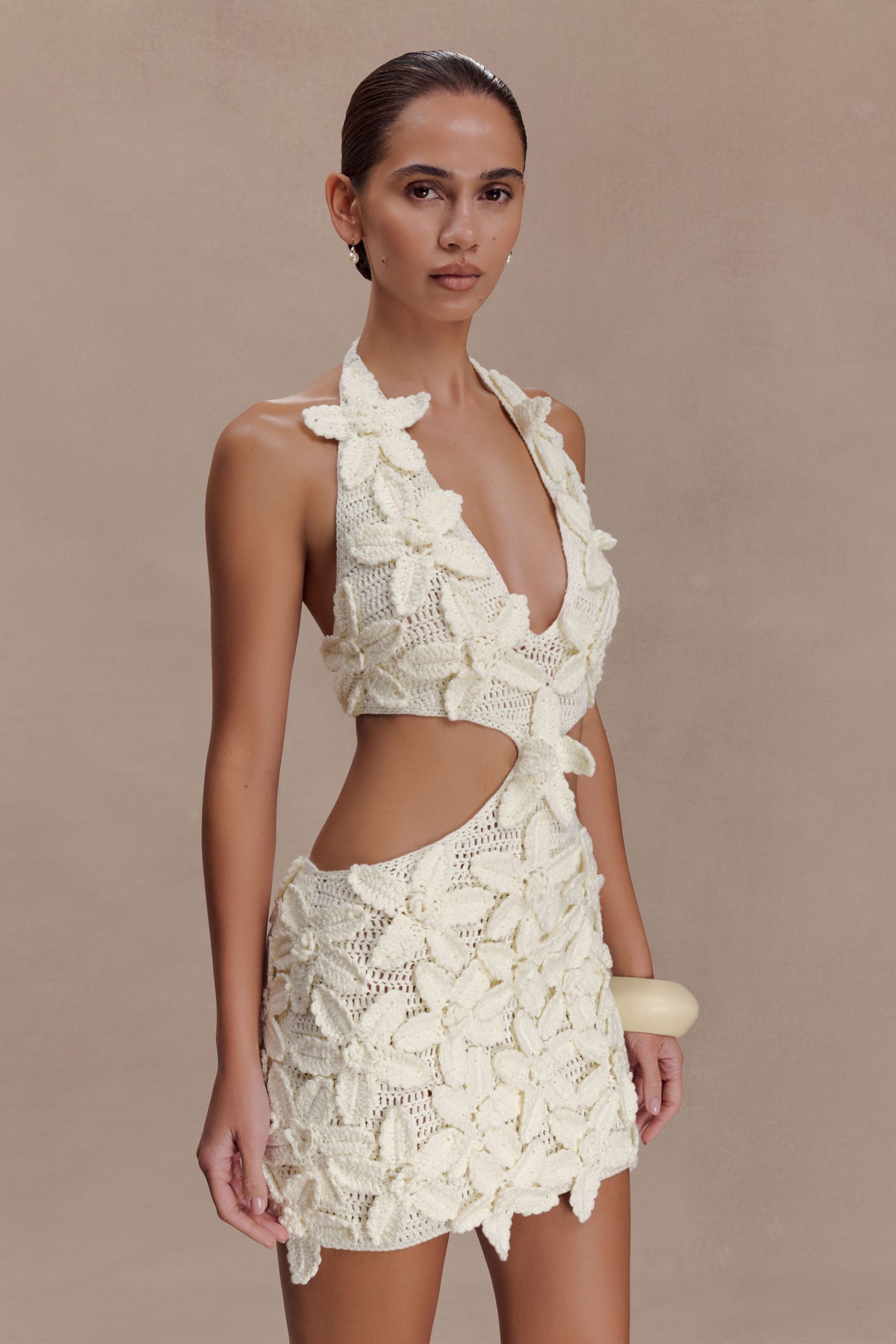 Jaylene Floral Crochet Mini Dress - White - Image 3