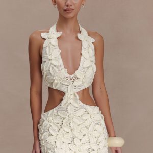 Jaylene Floral Crochet Mini Dress - White