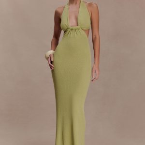 Theresea Halter Knit Maxi Dress - Light Olive