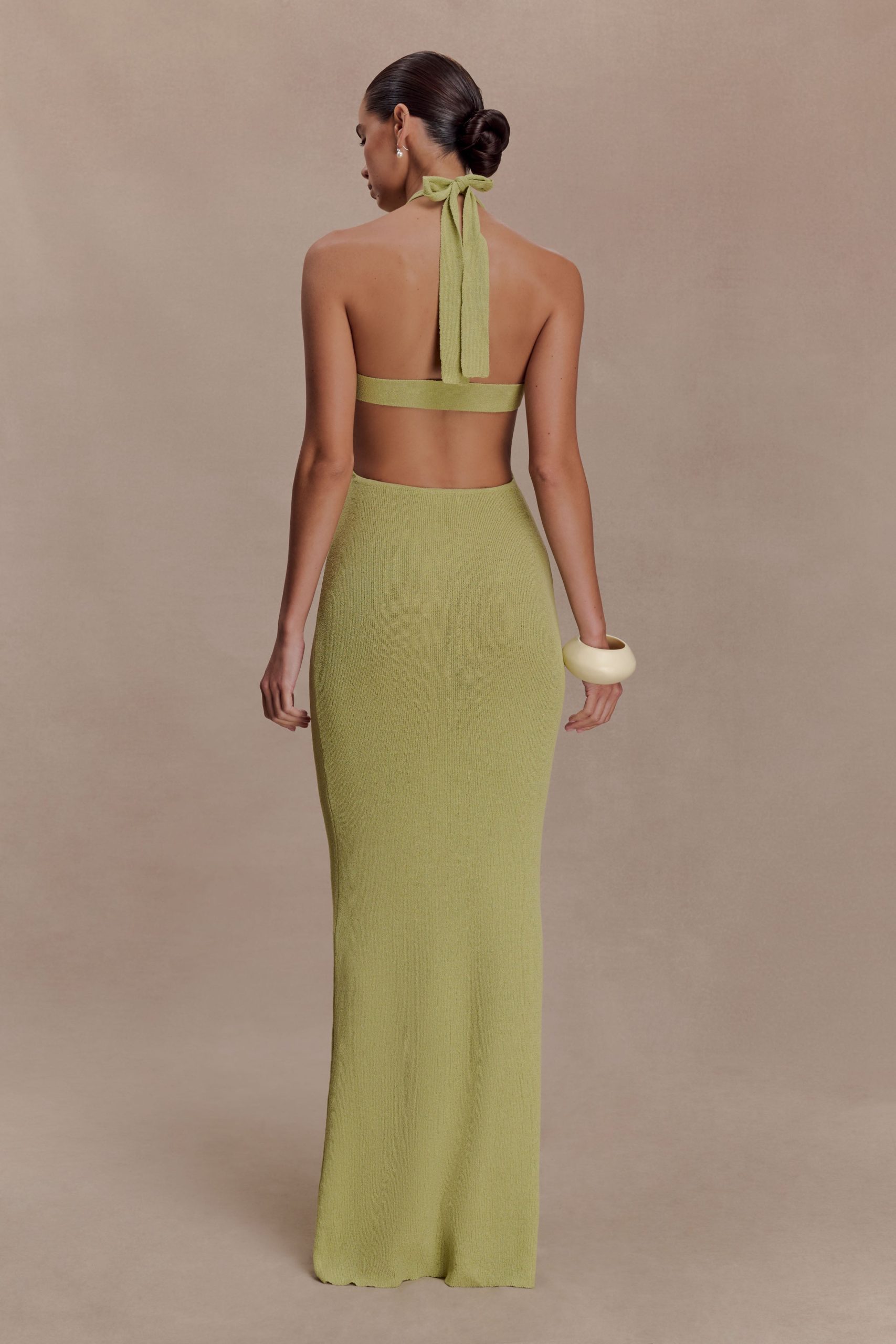 Theresea Halter Knit Maxi Dress - Light Olive - Image 2