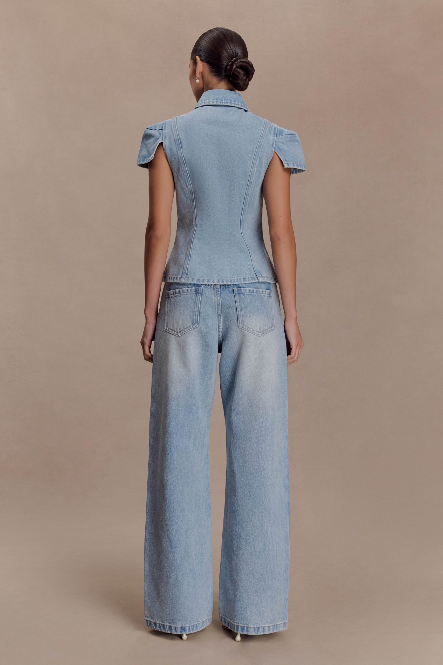 Perrie Mid Rise Straight Leg Tie Jeans - Washed Light Blue - Image 6