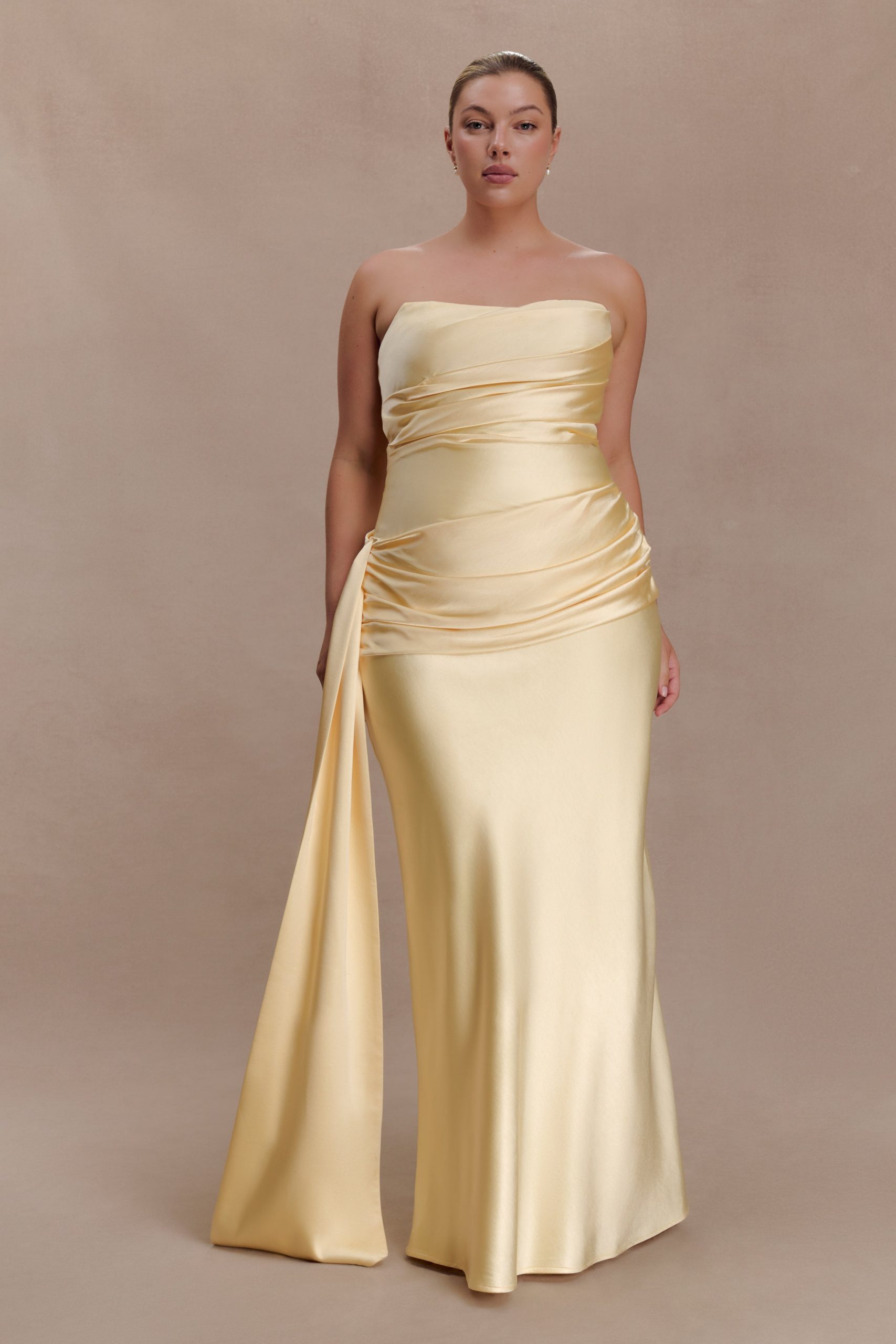 Sarah Strapless Maxi Dress With Waist Tie - Lemon - Image 5