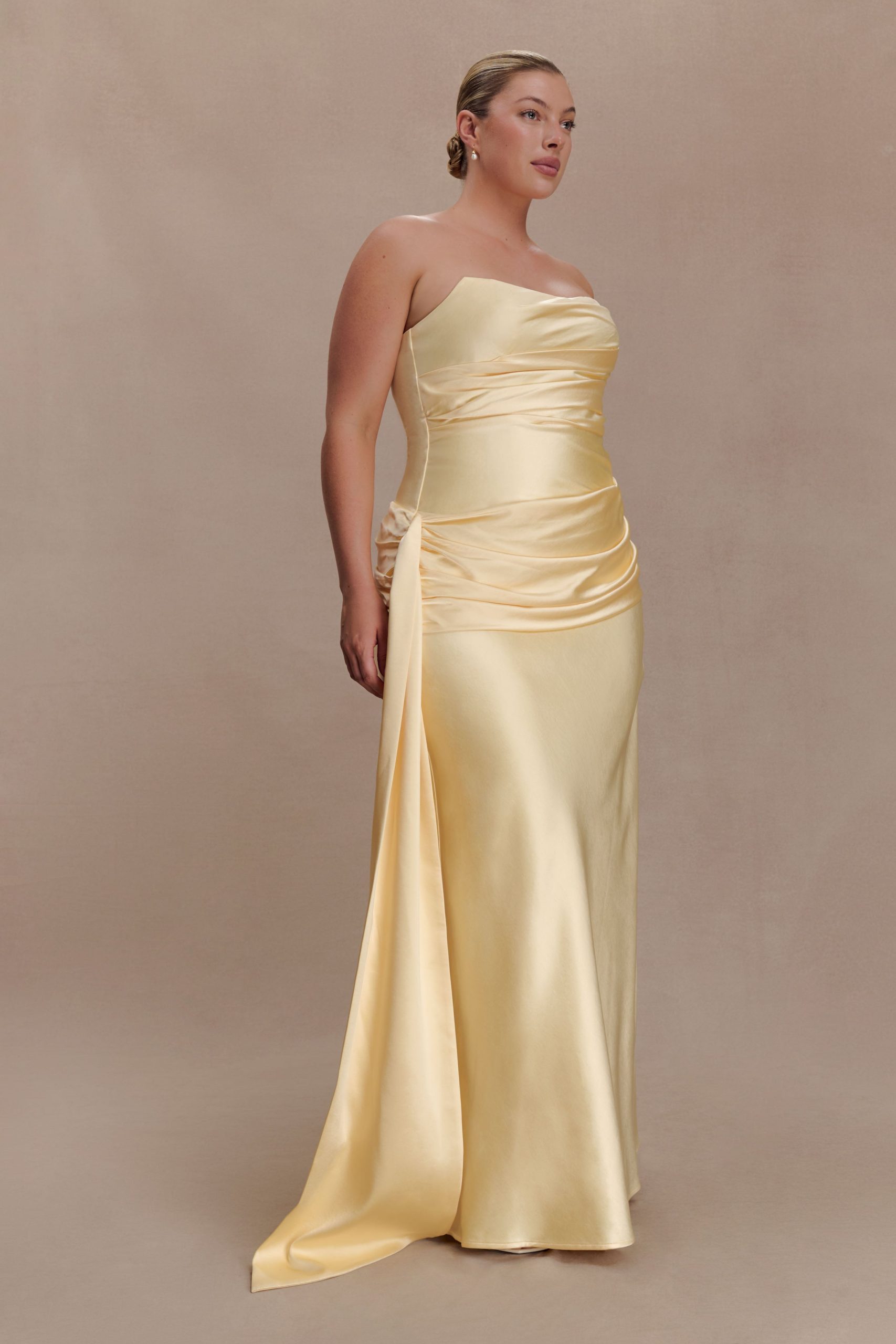 Sarah Strapless Maxi Dress With Waist Tie - Lemon - Image 8