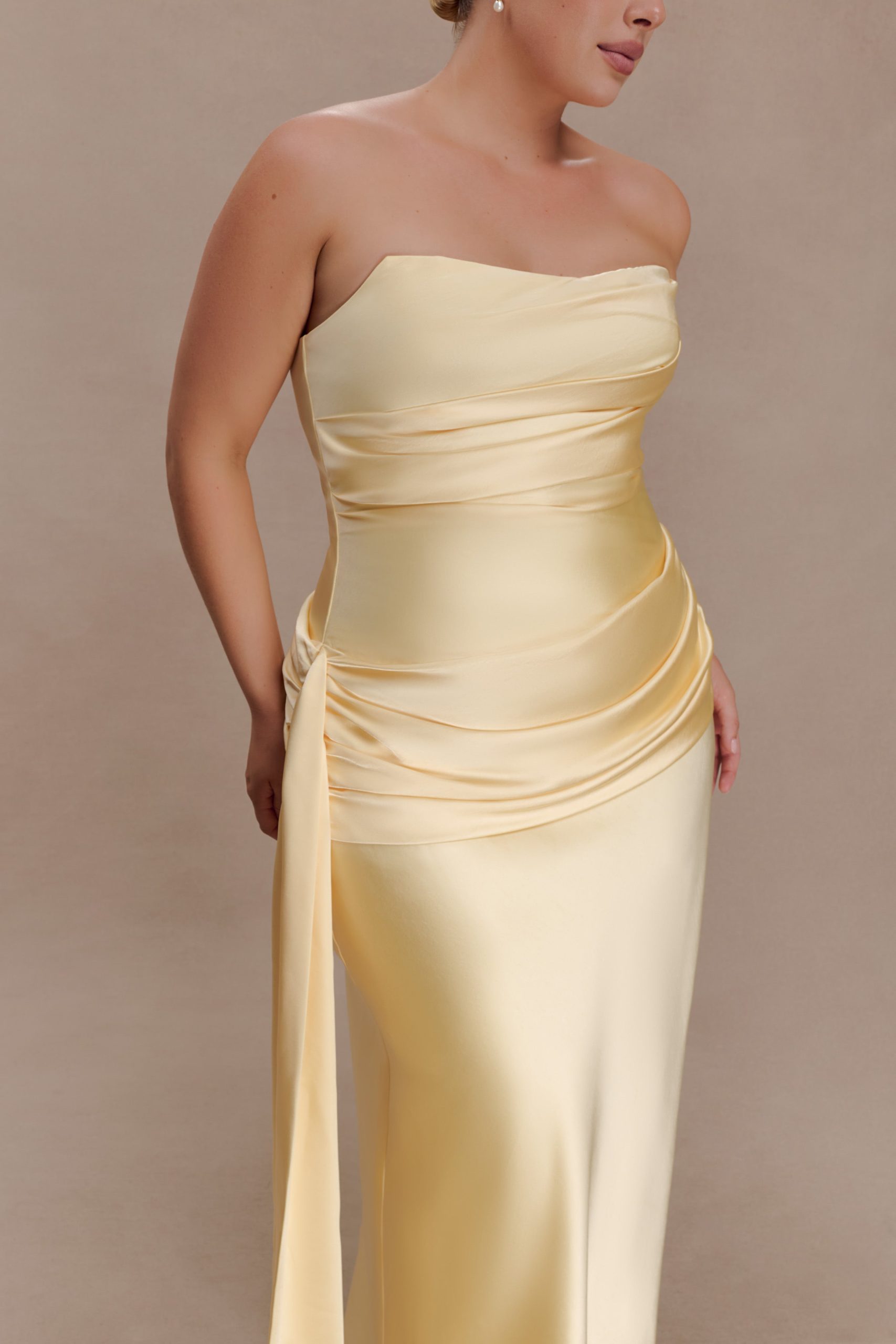 Sarah Strapless Maxi Dress With Waist Tie - Lemon - Image 7