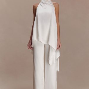 Sydney Asymmetrical Satin Halter Top - Ivory