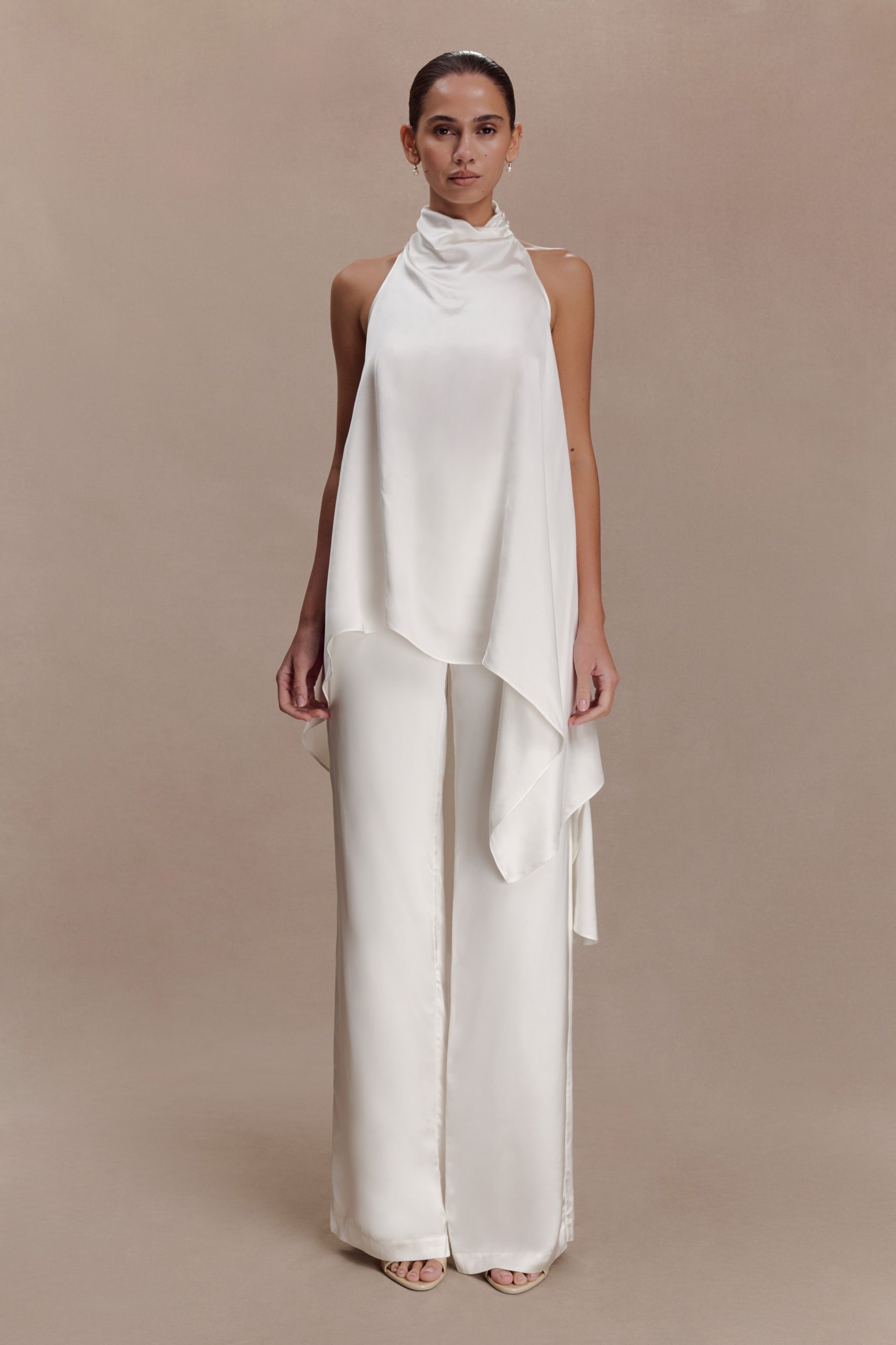 Sydney Straight Leg Satin Pants - Ivory - Image 2