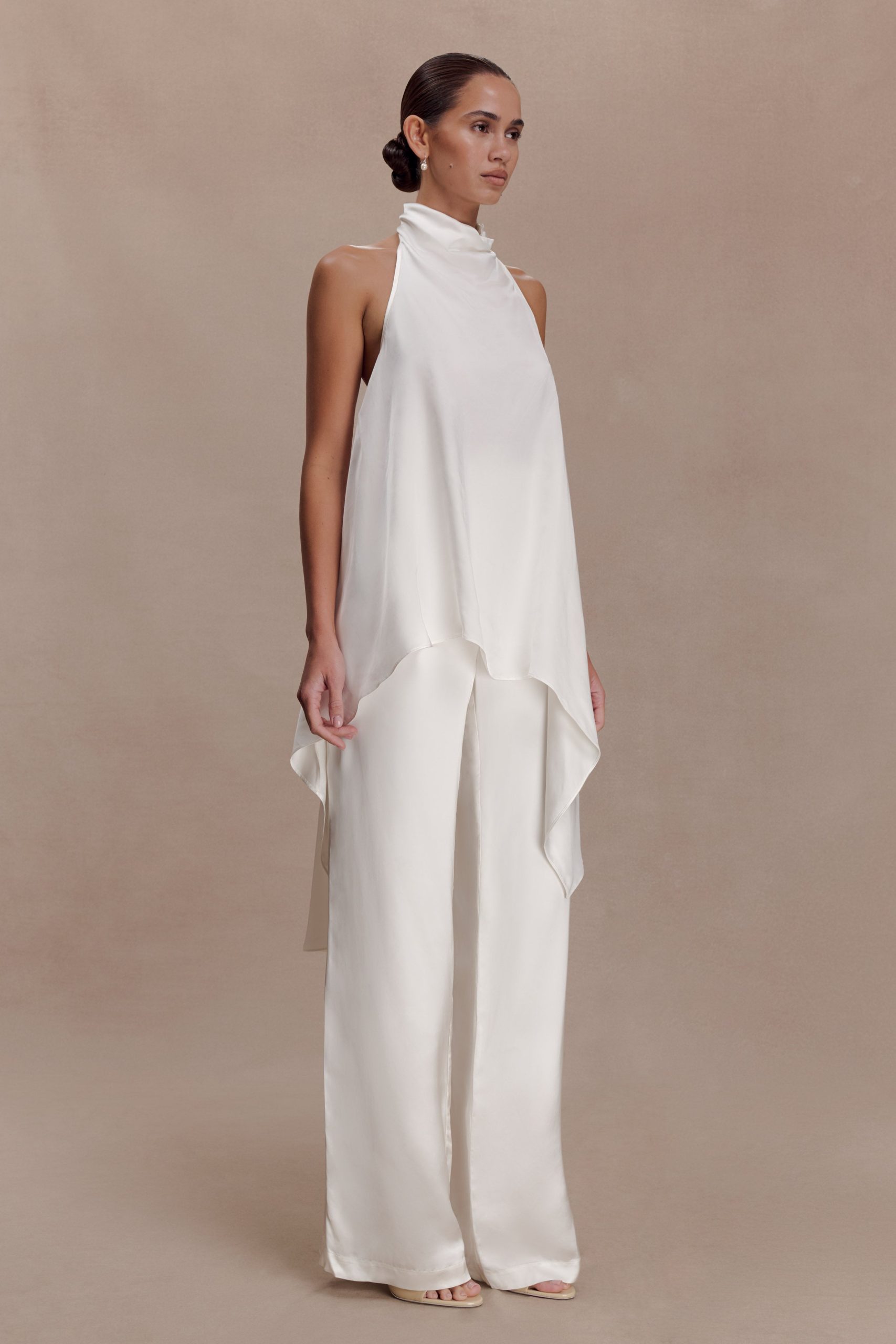 Sydney Straight Leg Satin Pants - Ivory - Image 4