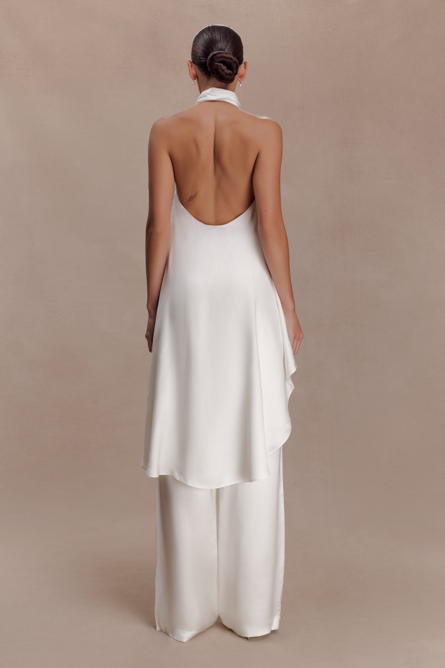Sydney Asymmetrical Satin Halter Top - Ivory - Image 2