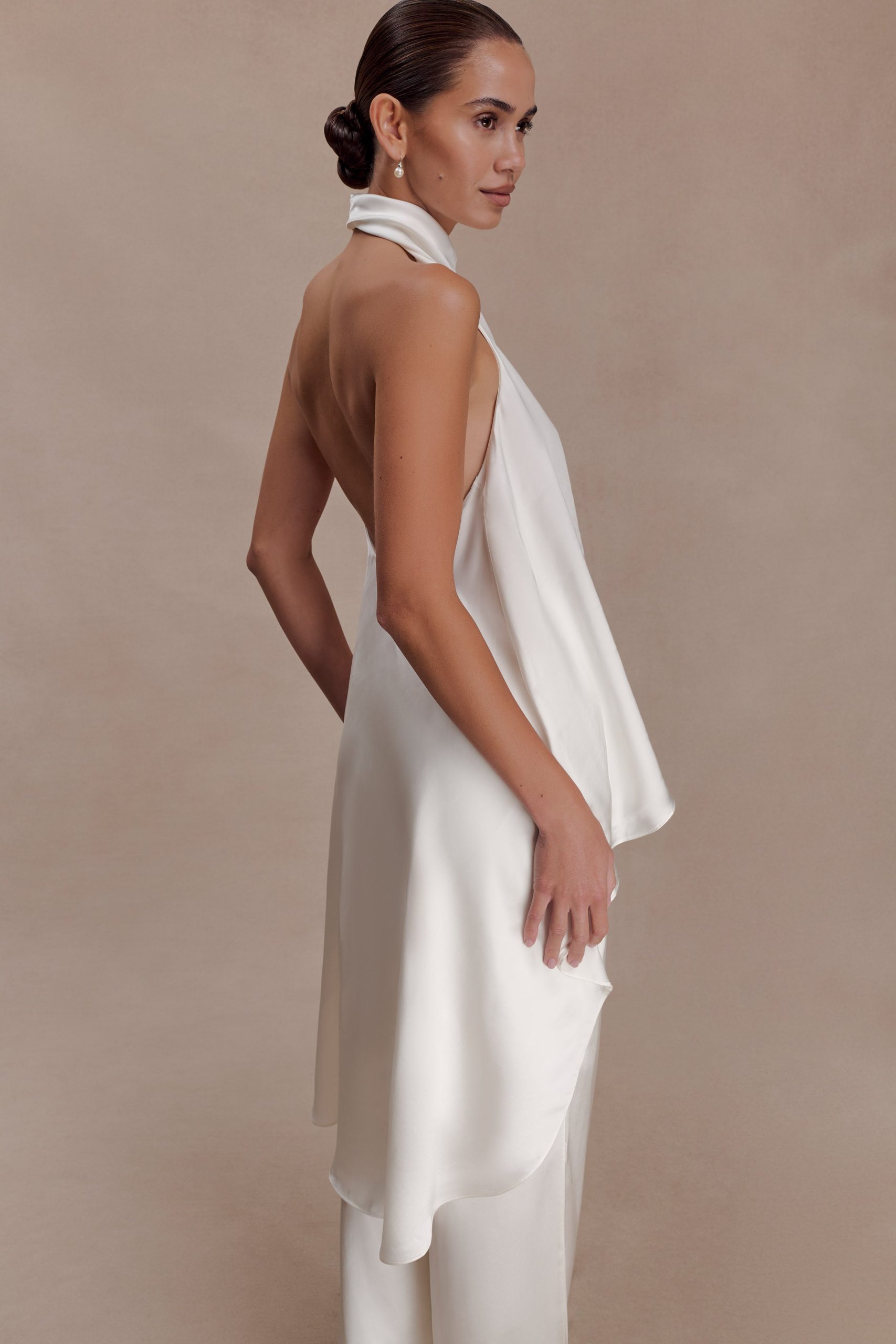 Sydney Asymmetrical Satin Halter Top - Ivory - Image 3