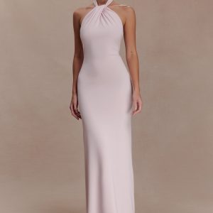 Elyna Slinky Halter Maxi Dress - Pale Pink