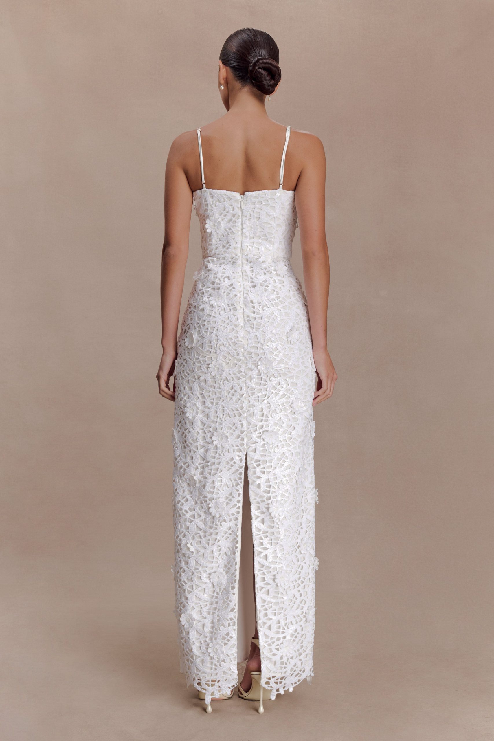 Josefa Sequin Lace Maxi Dress - White - Image 4