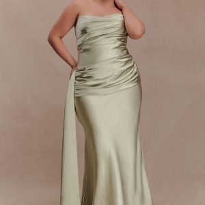 Sarah Strapless Maxi Dress With Waist Tie - Sage