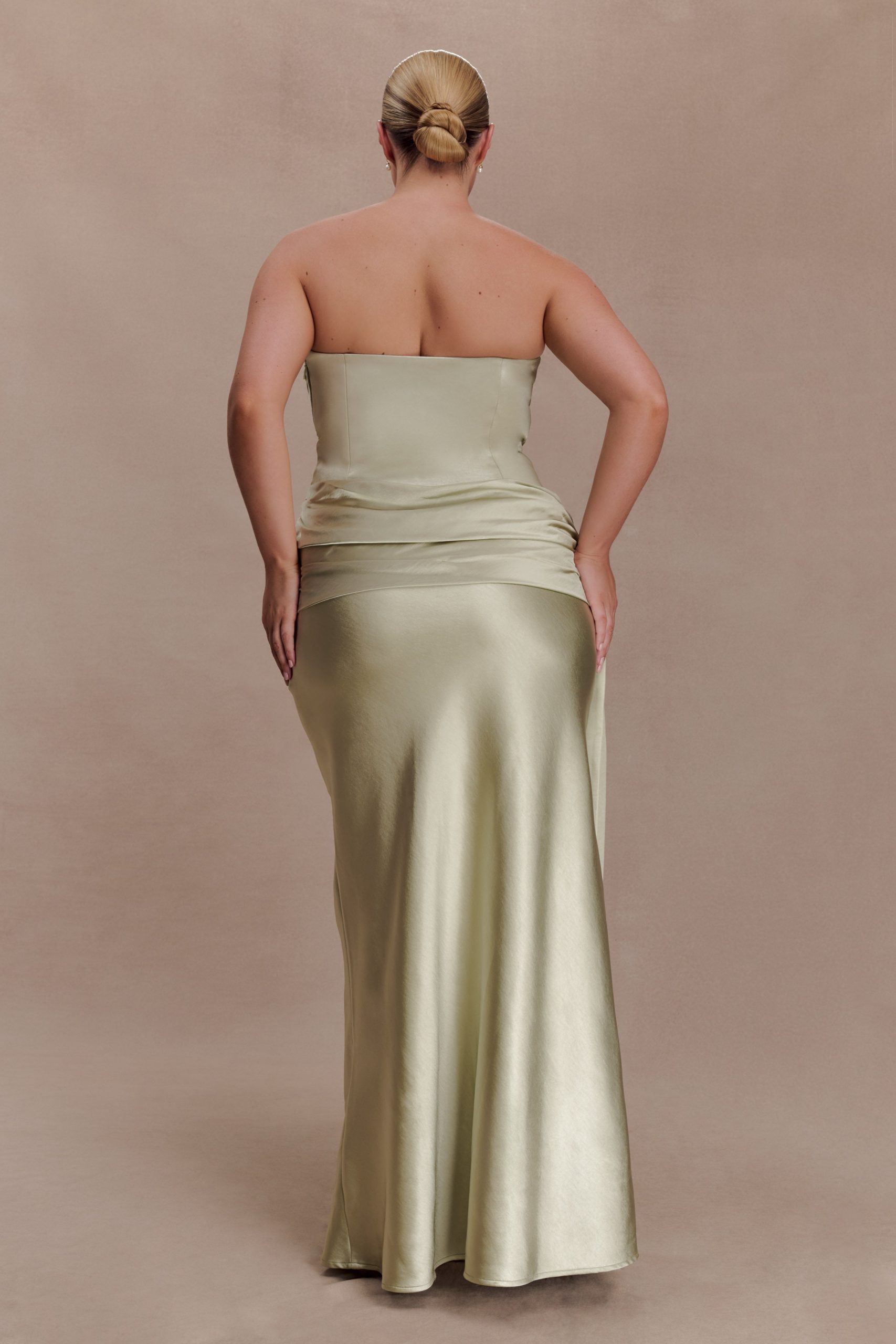 Sarah Strapless Maxi Dress With Waist Tie - Sage - Image 2