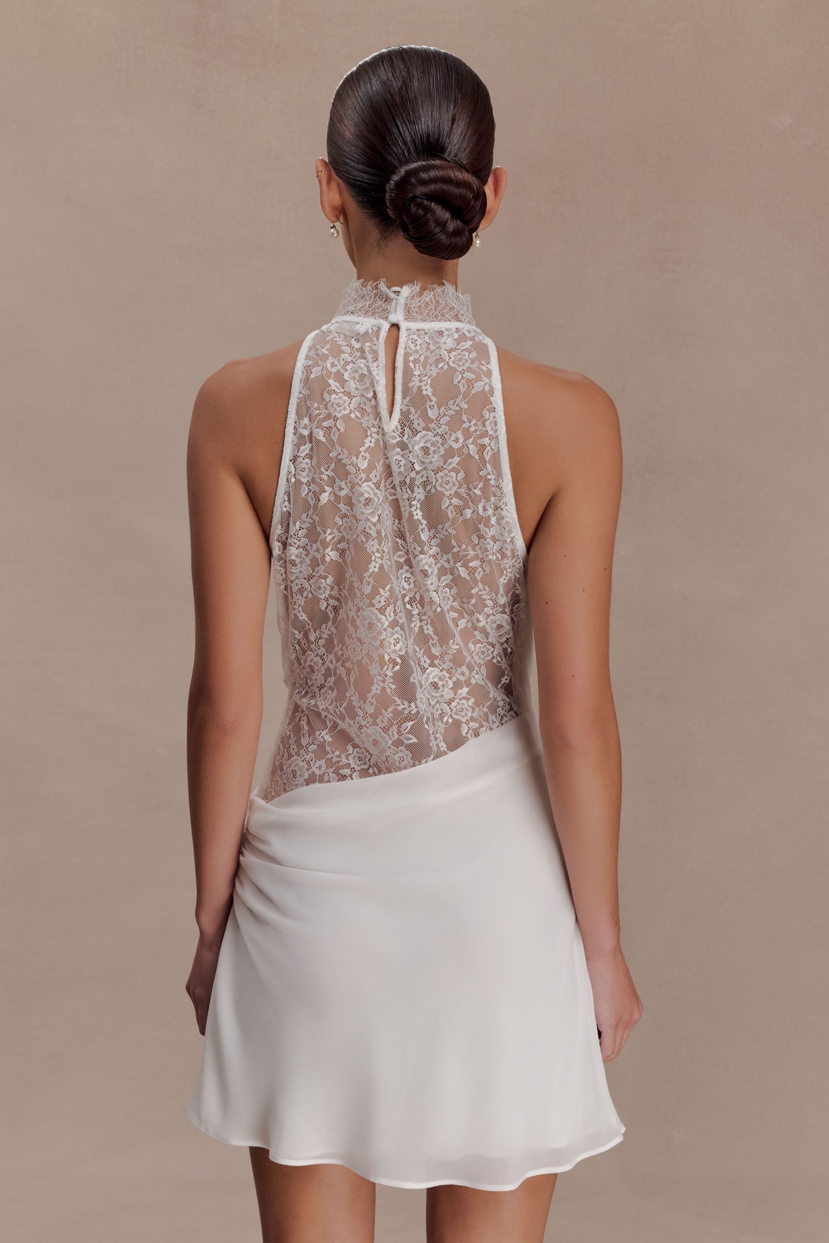 Arra Chiffon And Lace Halter Mini Dress - White - Image 2